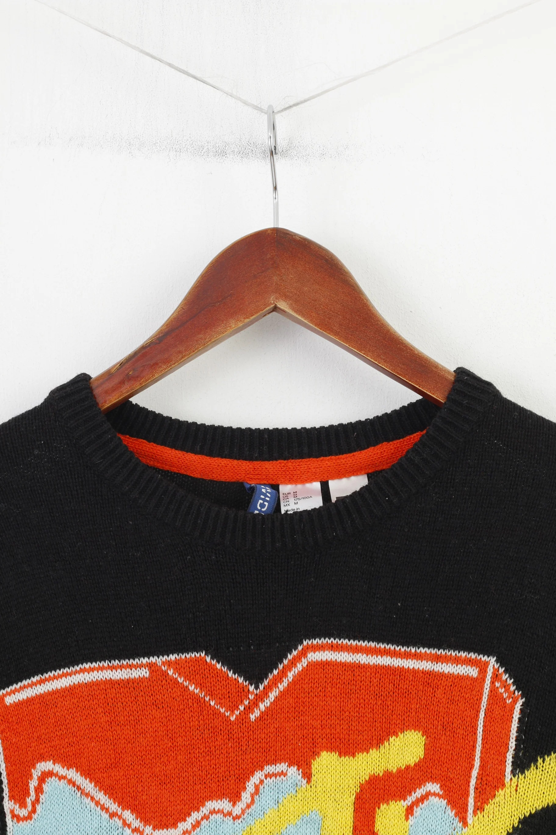 H&M Men M Jumper Black Crew Neck MTV Wool Vintage Top - Image 2