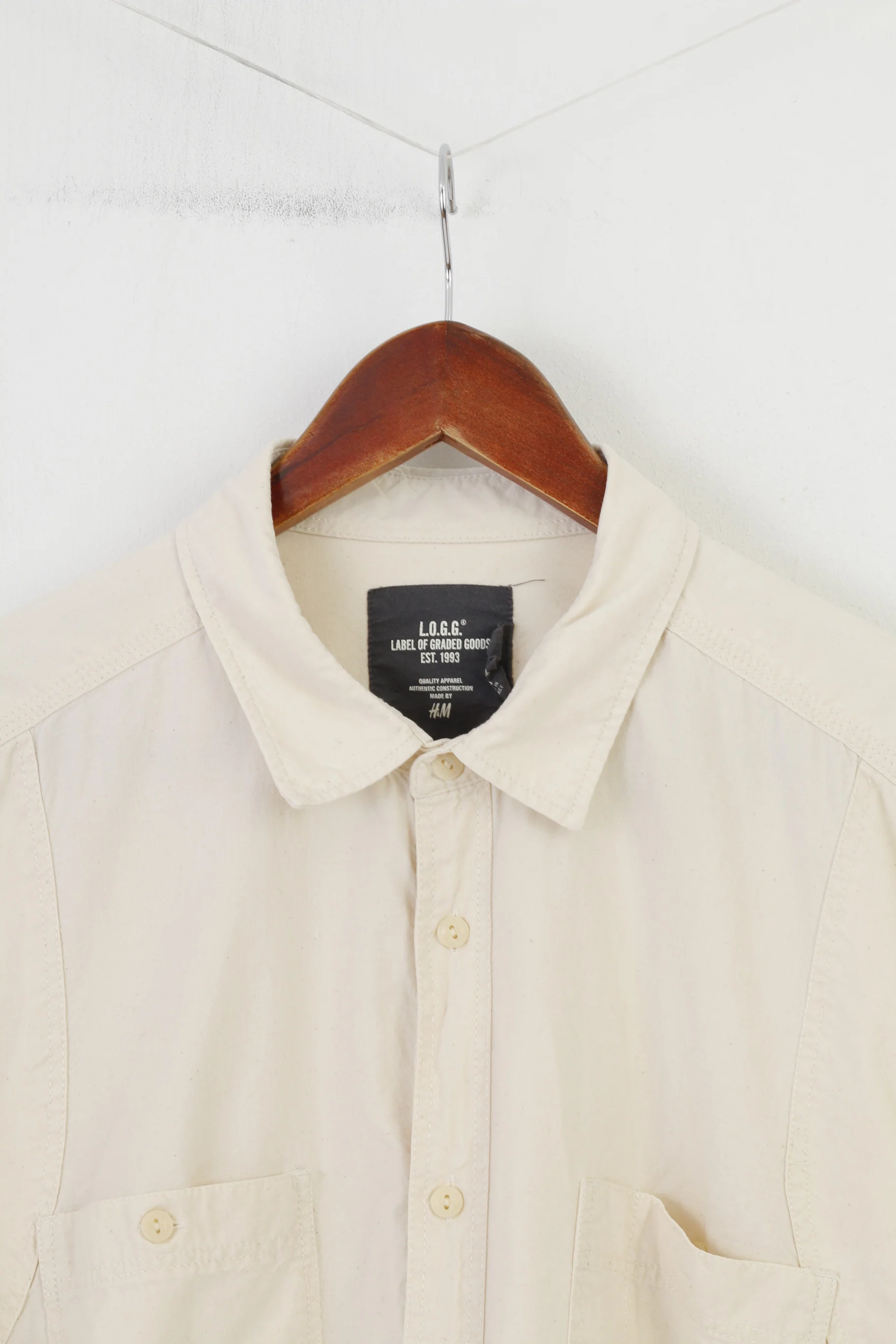 H&M Men XL Casual Shirt Cream Cotton Long Sleeve Collar Elegant Top - Image 2