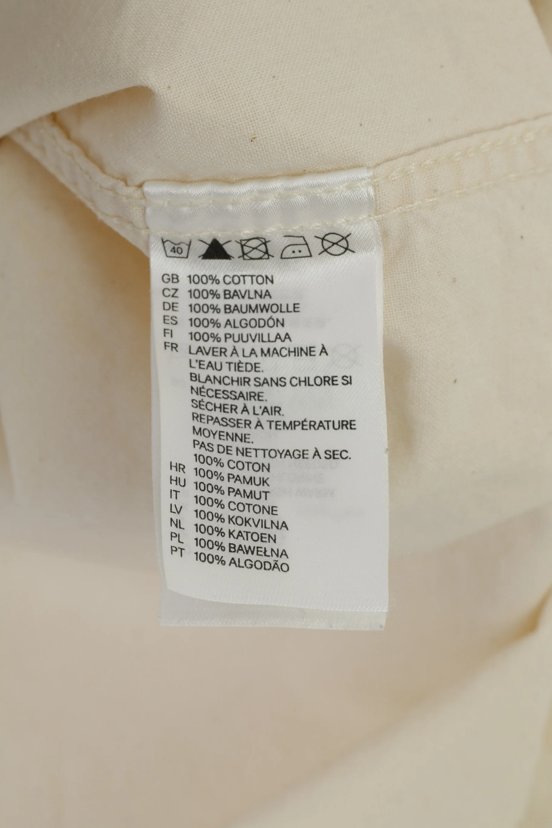 H&M Men XL Casual Shirt Cream Cotton Long Sleeve Collar Elegant Top - Image 5