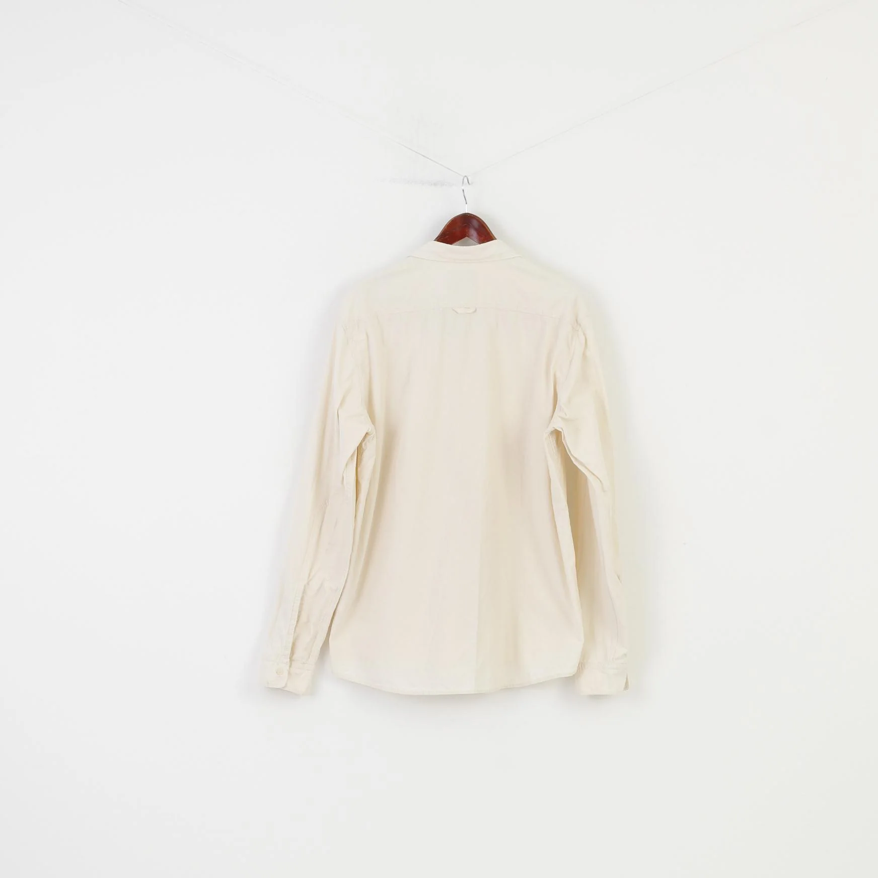 H&M Men XL Casual Shirt Cream Cotton Long Sleeve Collar Elegant Top - Image 7