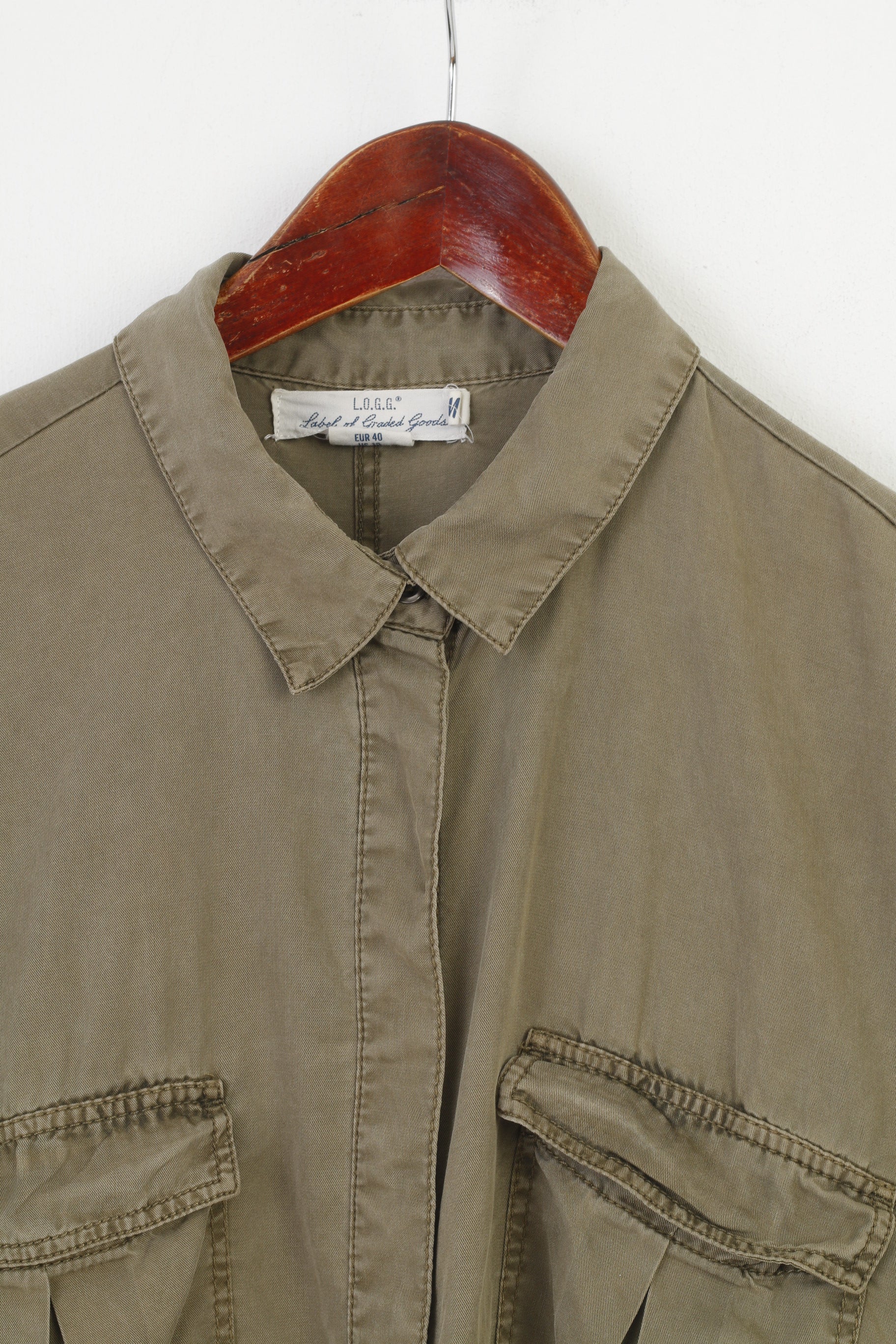 H&M Woman 40 L Dress Khaki Bottoms Collar Short Sleeve Vintage - Image 2