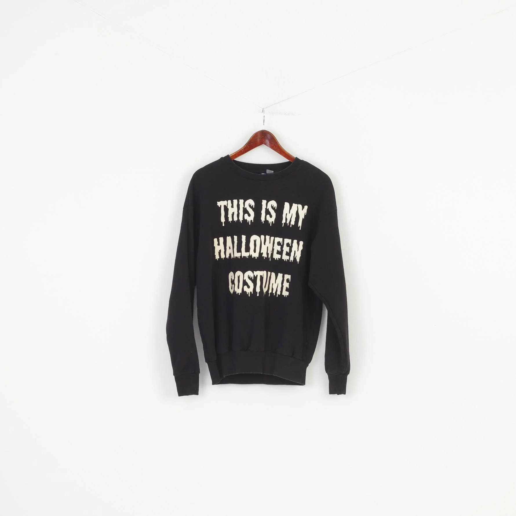 H&M Woman M Sweatshirt Black Cotton Haloween Glowing Inscription Sport Top