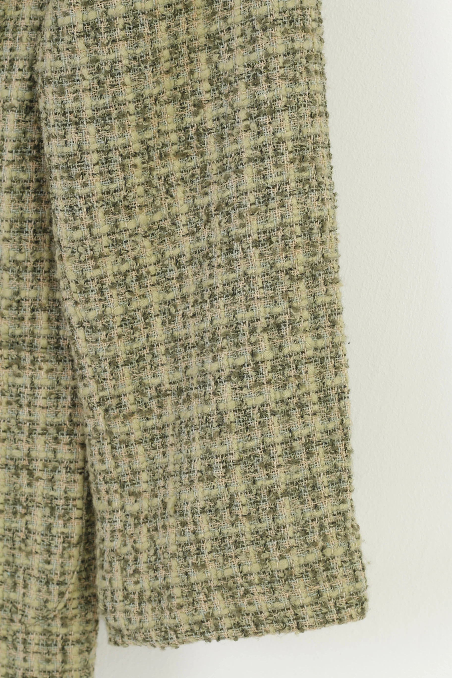 H&M Women 42 L Blazer Green Checkered Single Breasted Pockets 7/8 Sleeve Bottoms Vintage Jacket - Image 3