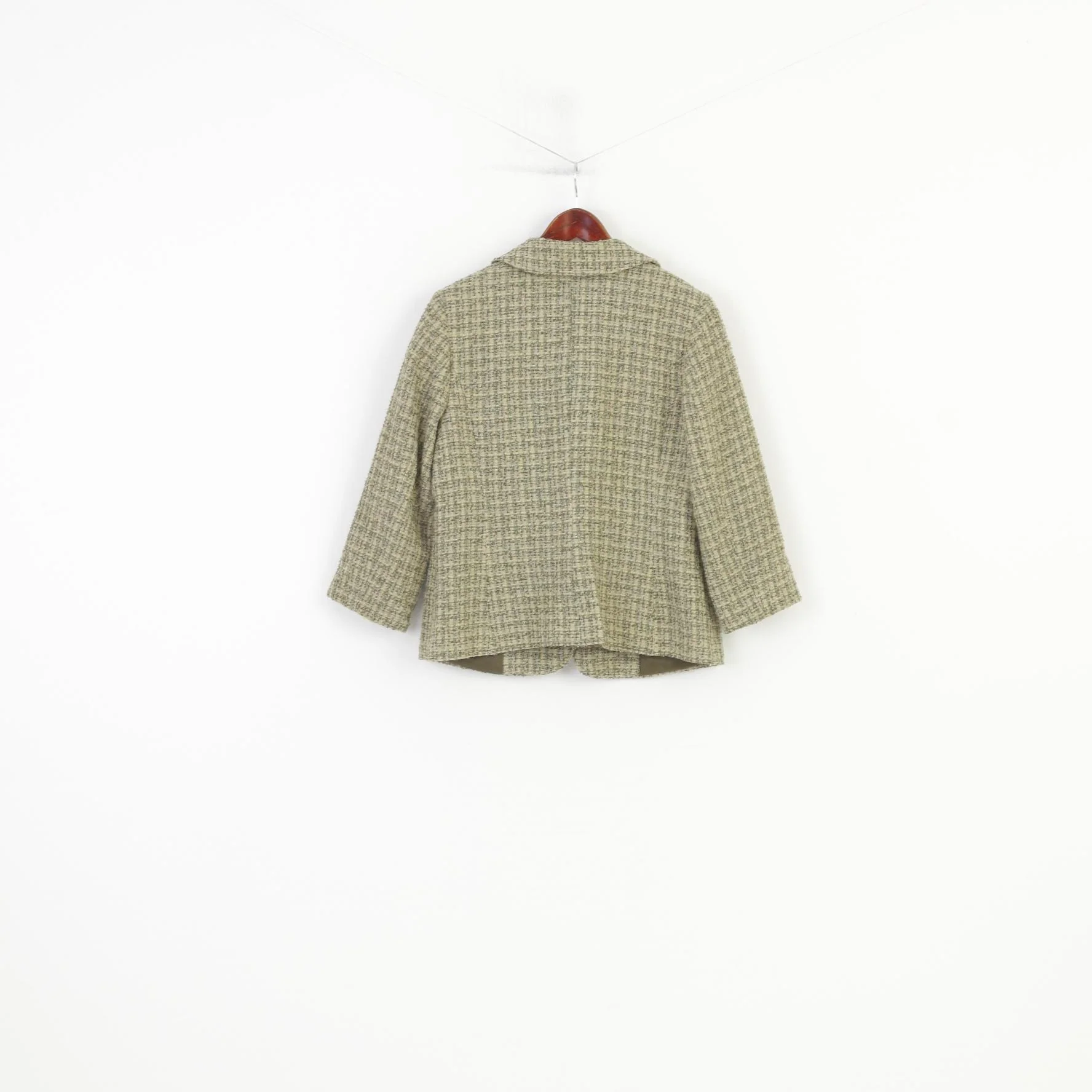 H&M Women 42 L Blazer Green Checkered Single Breasted Pockets 7/8 Sleeve Bottoms Vintage Jacket - Image 6
