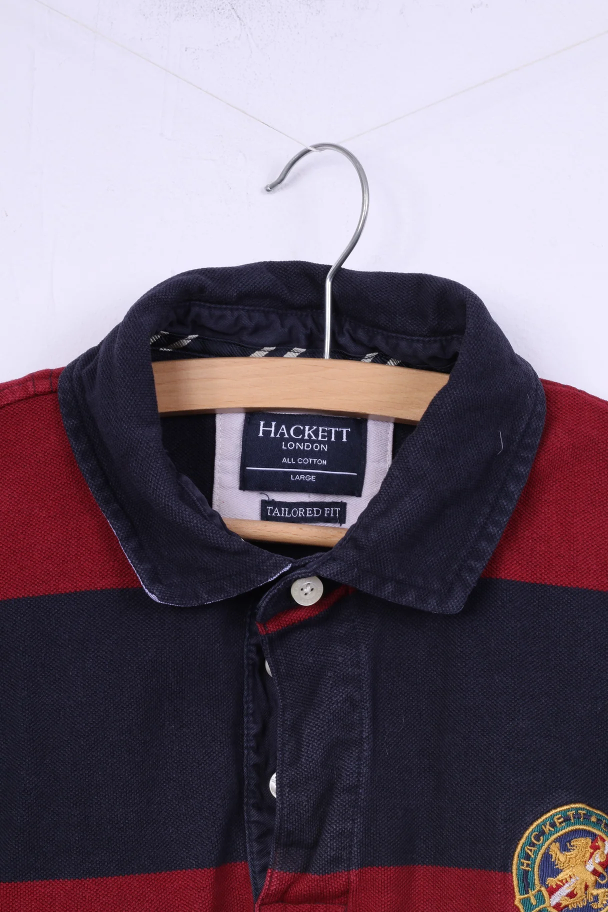 Hackett London Mens L (M) Polo Shirt Striped Navy Red Tailored Fit Cotton Top - Image 2