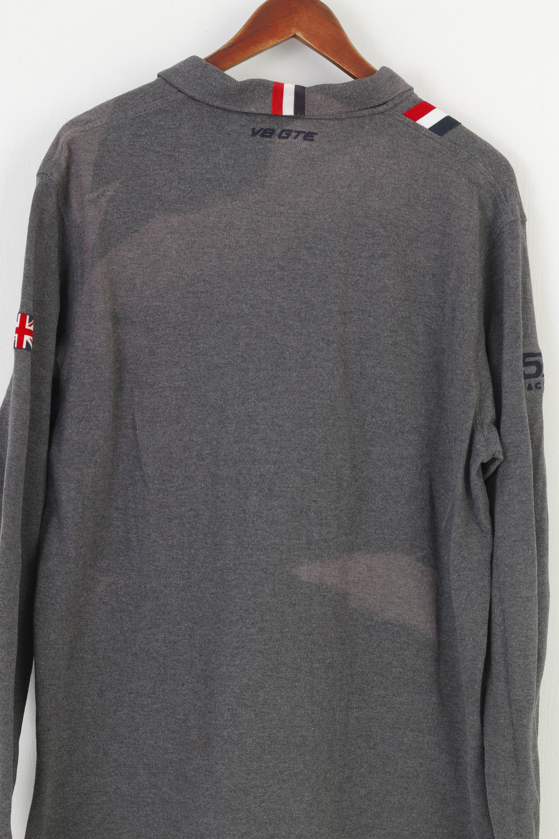Hackett Men XXL Polo Shirt Grey Long Sleeve Cotton Aston Martin Racing V8 GTE Collar Top - Image 10