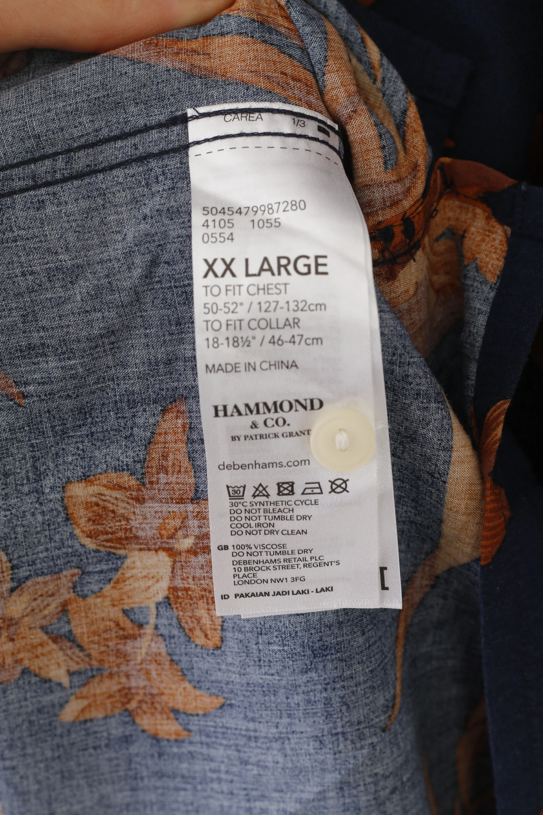 Hammond & Co Men XXL Casual Shirt Navy Floral Viscose Vintage Short Sleeve Top - Image 4