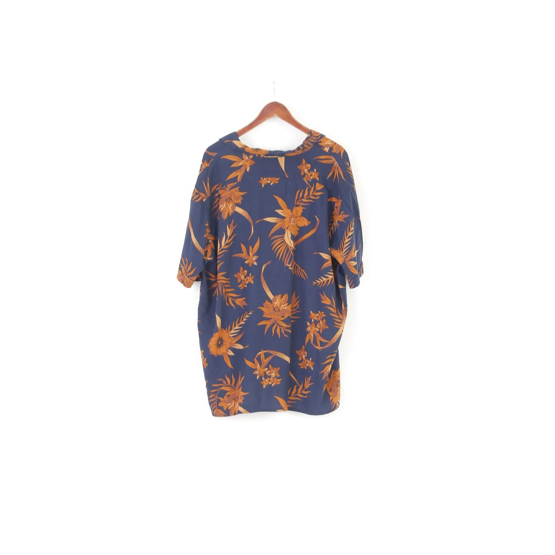 Hammond & Co Men XXL Casual Shirt Navy Floral Viscose Vintage Short Sleeve Top - Image 5