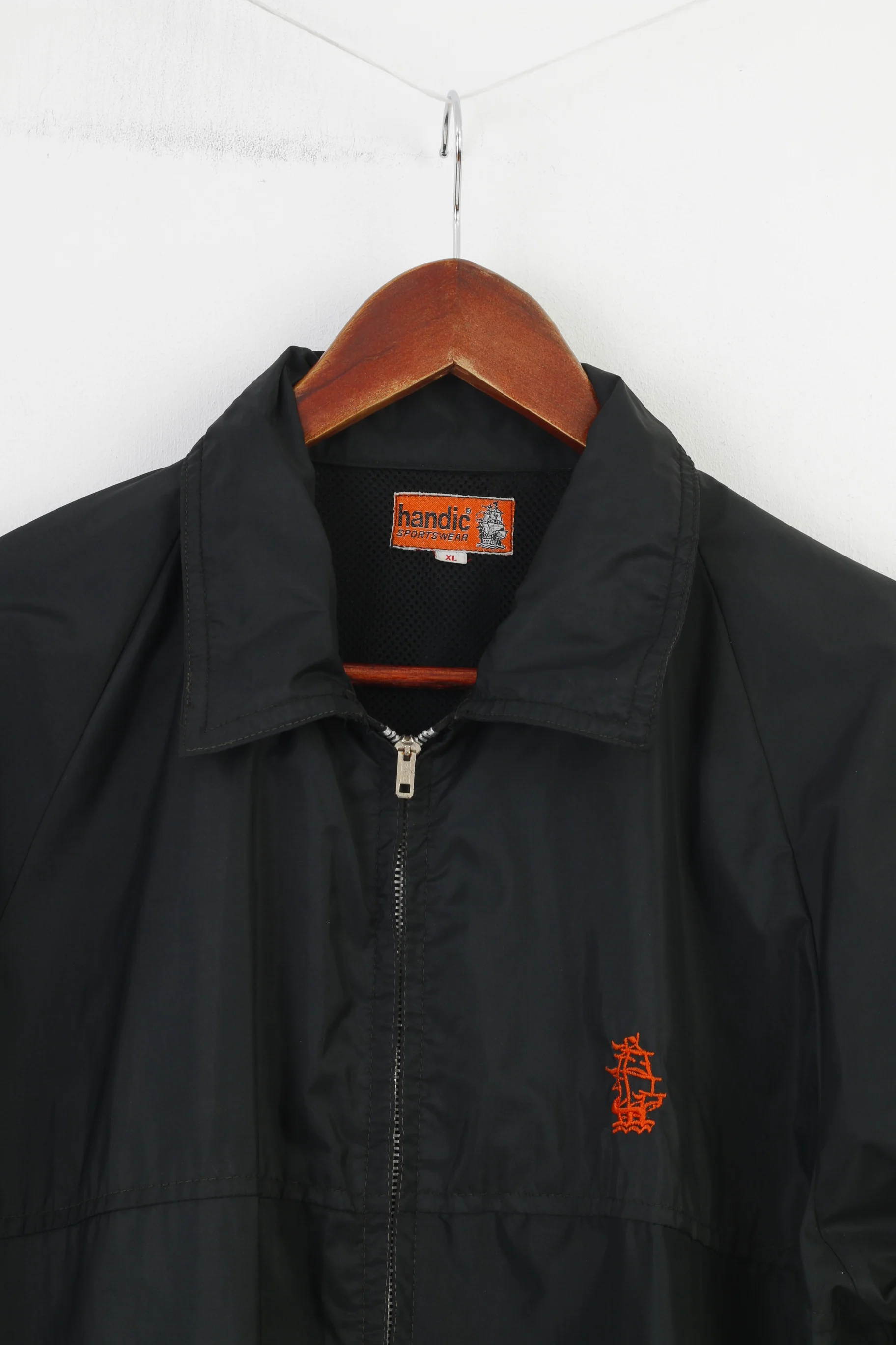 Handic Men XL Jacket Black Sportswear Full Zipper Nylon Vintage Collar Pockets Top - Image 2