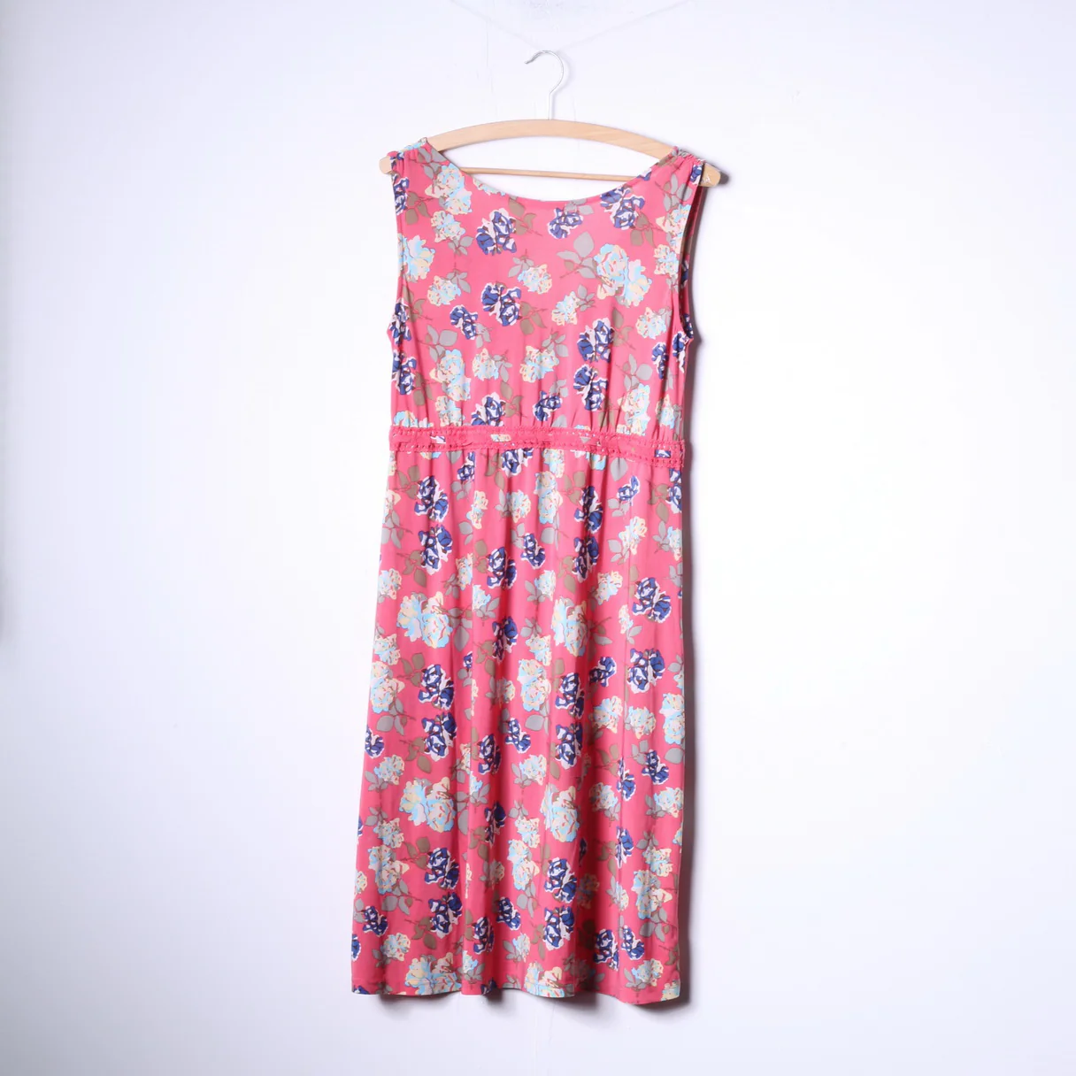 Happy Hollly Womens 40/42 M/L Midi Dress Pink Flowers Print V Neck - Image 5