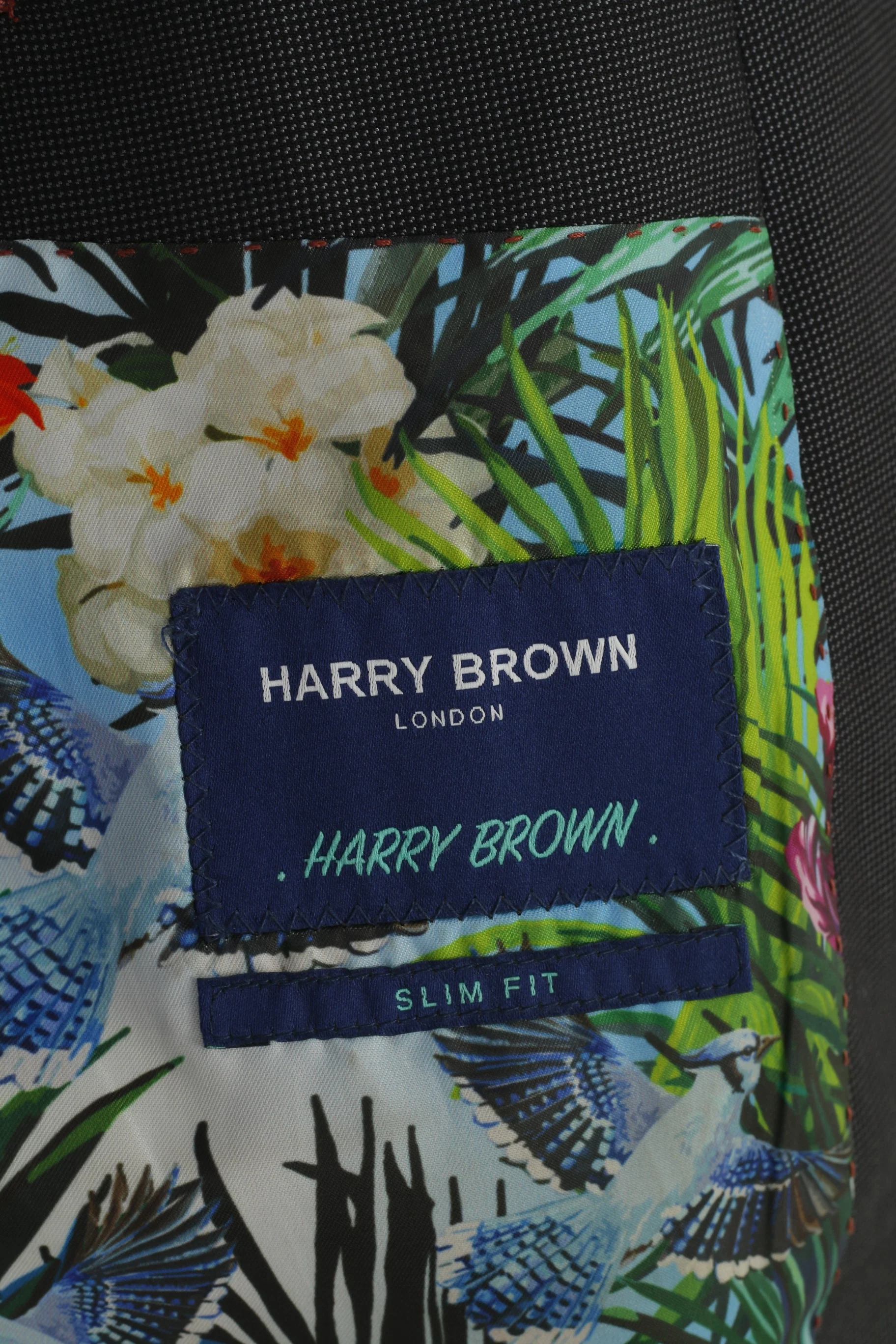 Harry Brown Men 42 Blazer Charcoal Elegant Flower London Breasted Jacket - Image 4
