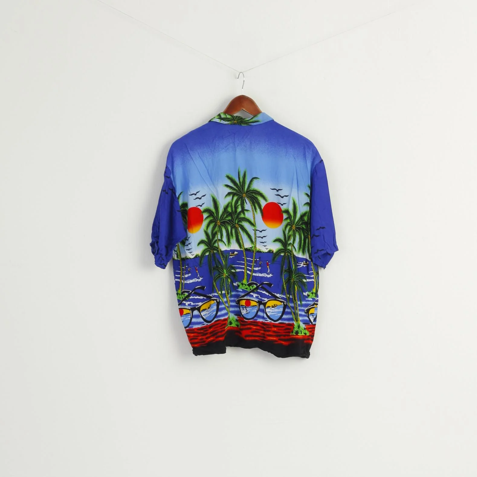 Hawaii Men XL (M) Casual Shirt Blue Summer Graphic Palms Thailand Top - Image 5