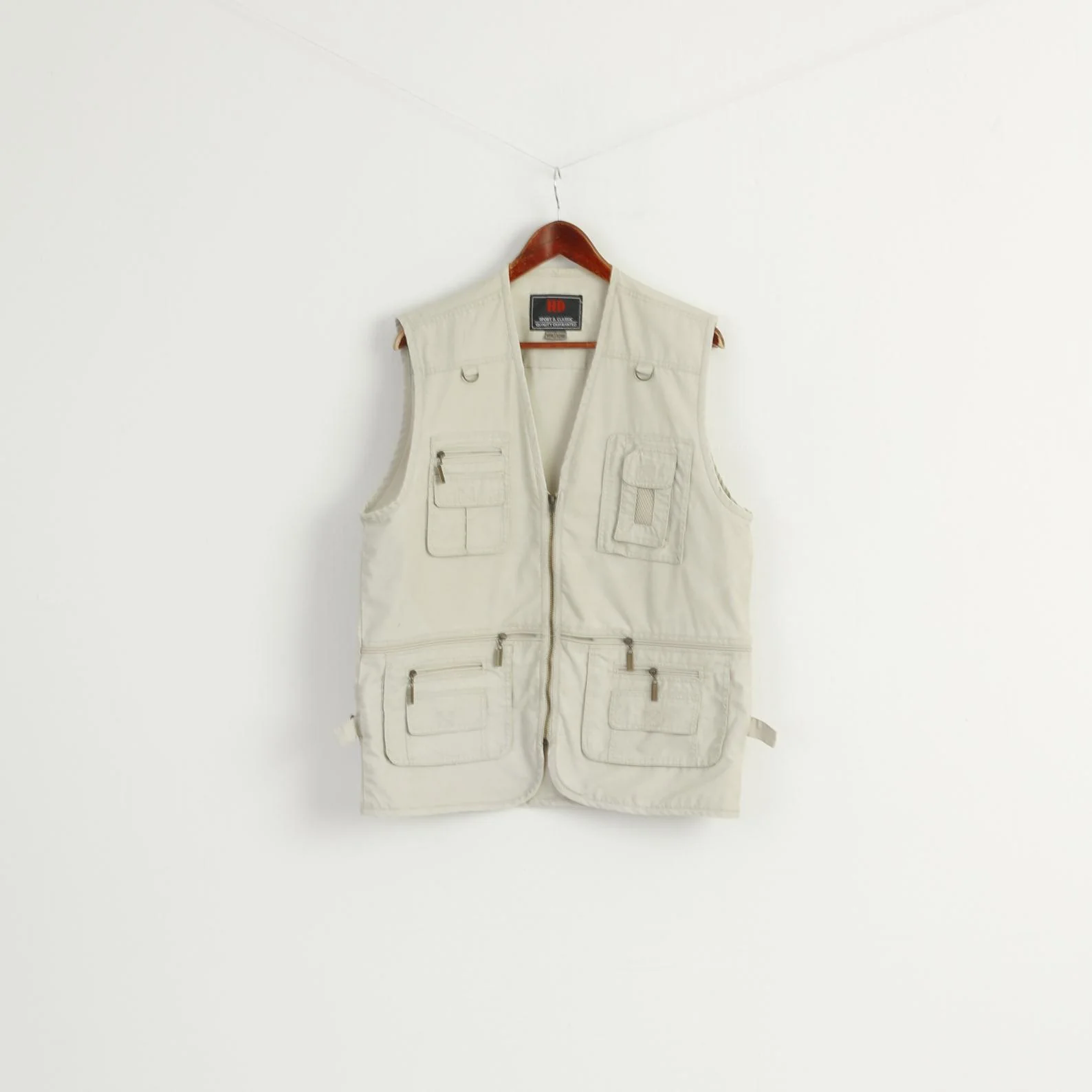 HD Sport & Classic Men L Waistcoat Beige 100% Cotton Multi Pocket Hunting Vest - Image 2