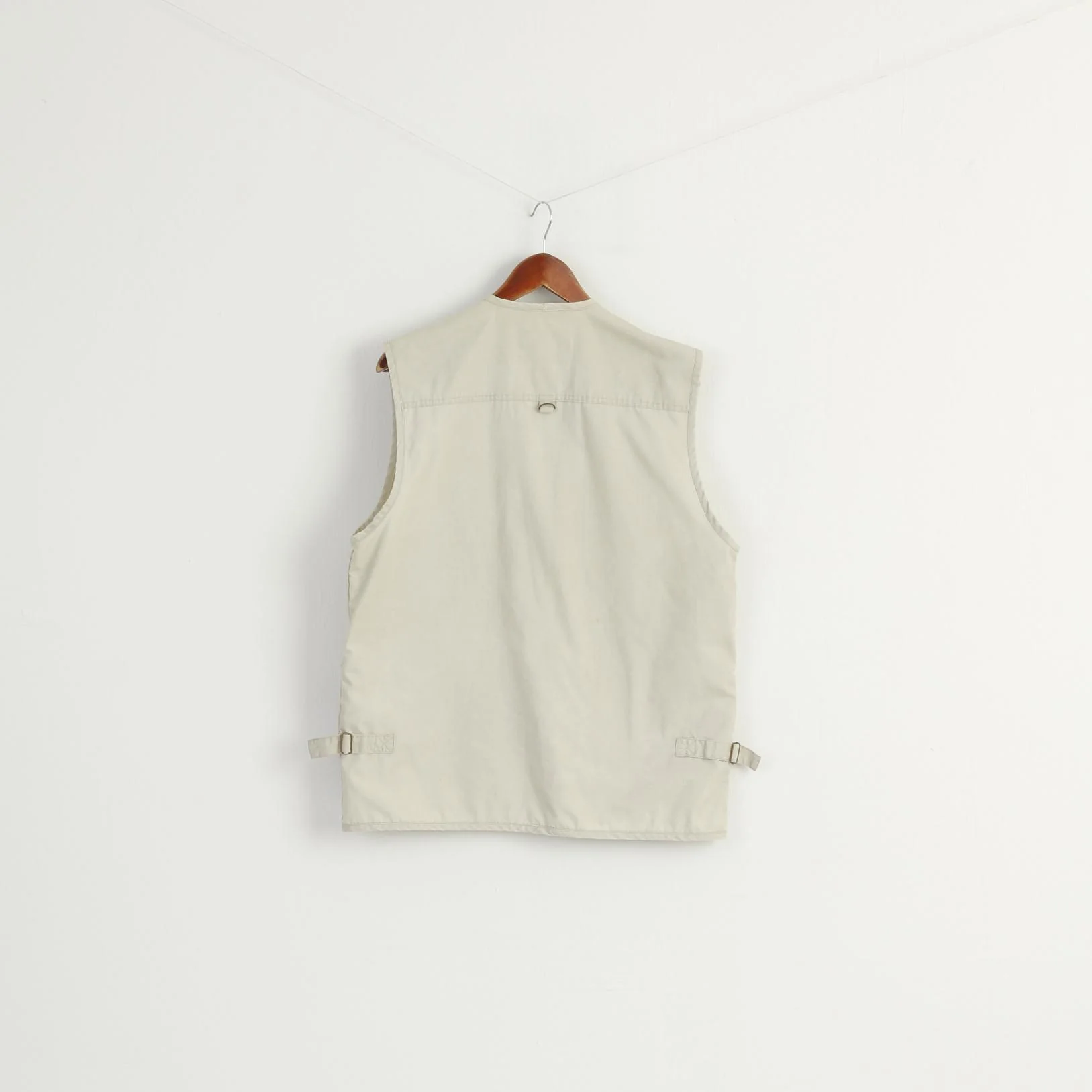 HD Sport & Classic Men L Waistcoat Beige 100% Cotton Multi Pocket Hunting Vest - Image 6