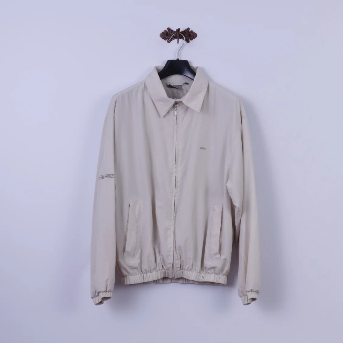 Head Men L Jacket Beige Lightweight Zip Up Activewear Retro Golf Bomber Top - Image 2