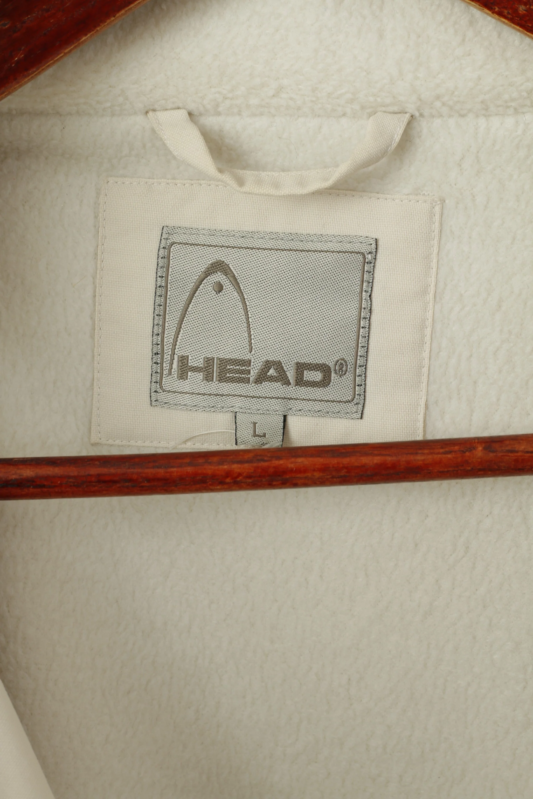 Head Men L Jacket Beige Vintage Fleece Lined Nylon Winter Pockets Full Zipper Top - Image 5