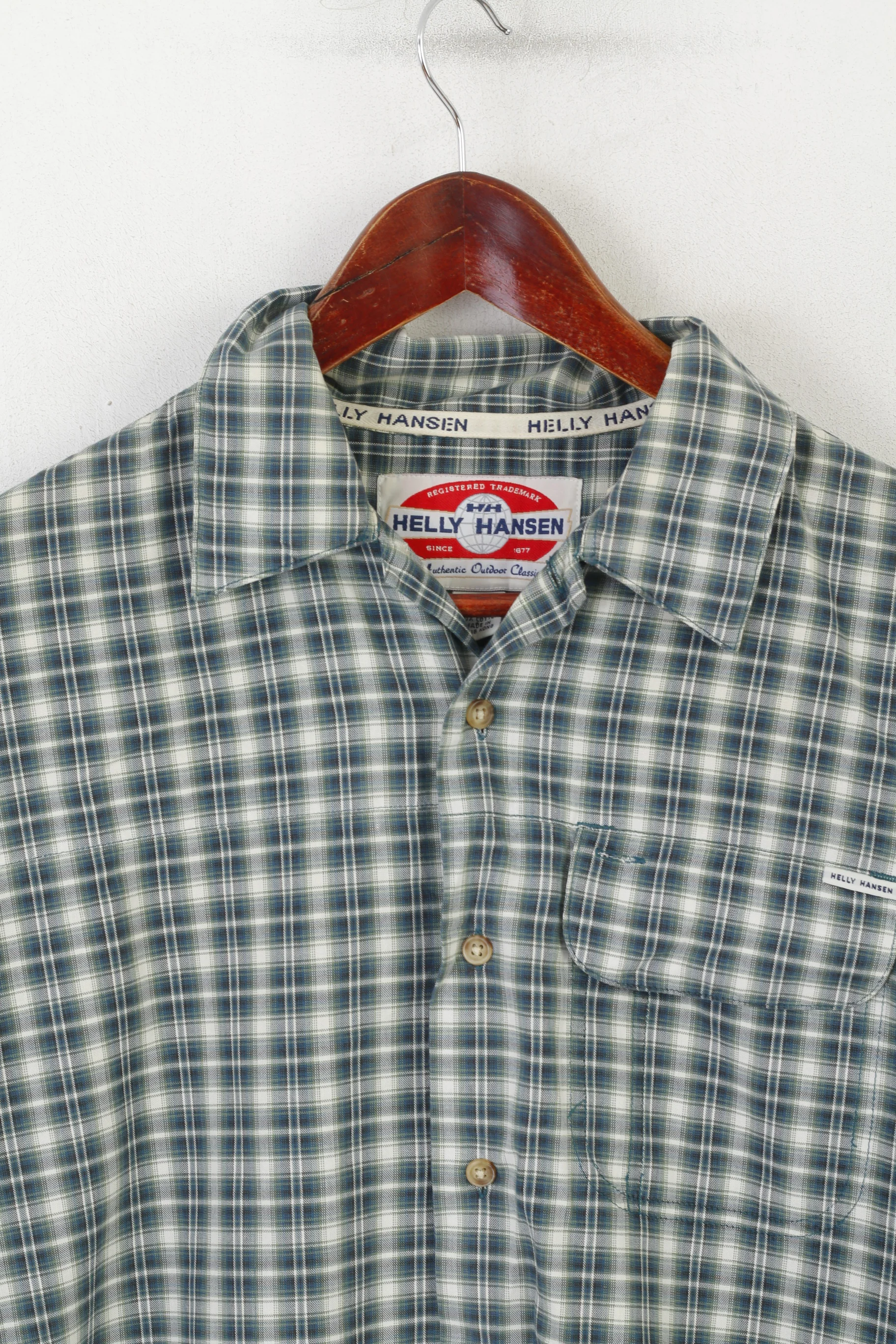 Helly Hansen Men M Casual Shirt Green Check Cotton Outdoor Vintage Top - Image 2