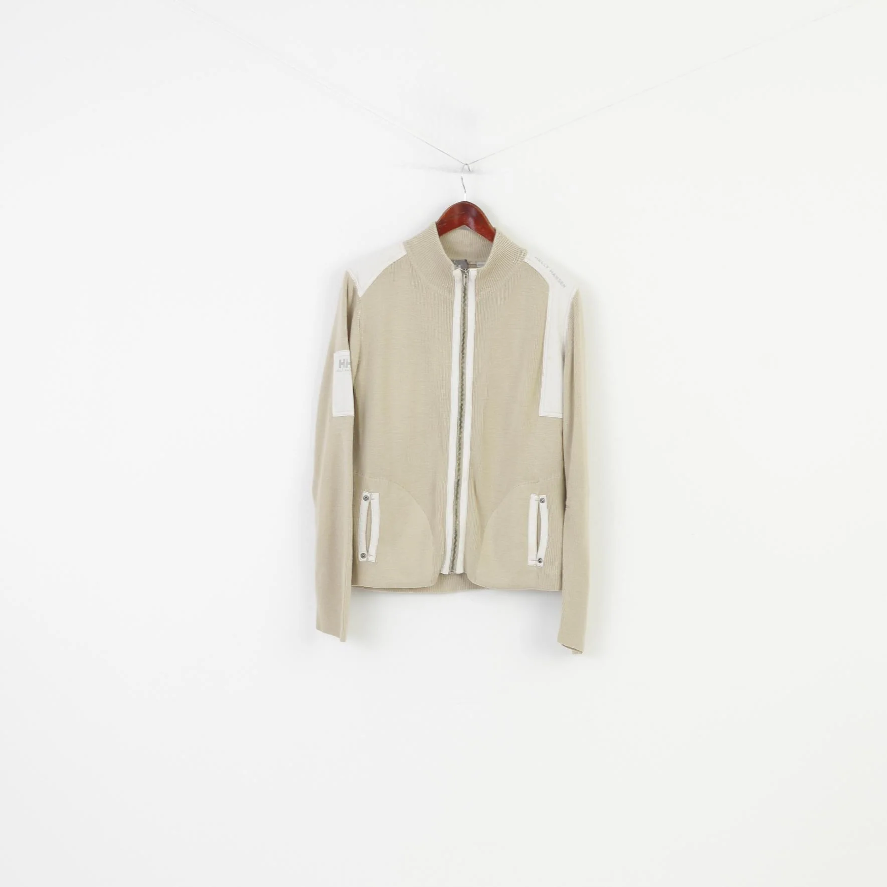 Helly Hansen Men M Sweater Beige Sport Full Zipper Beige Acrylic Wool Outdoor Top