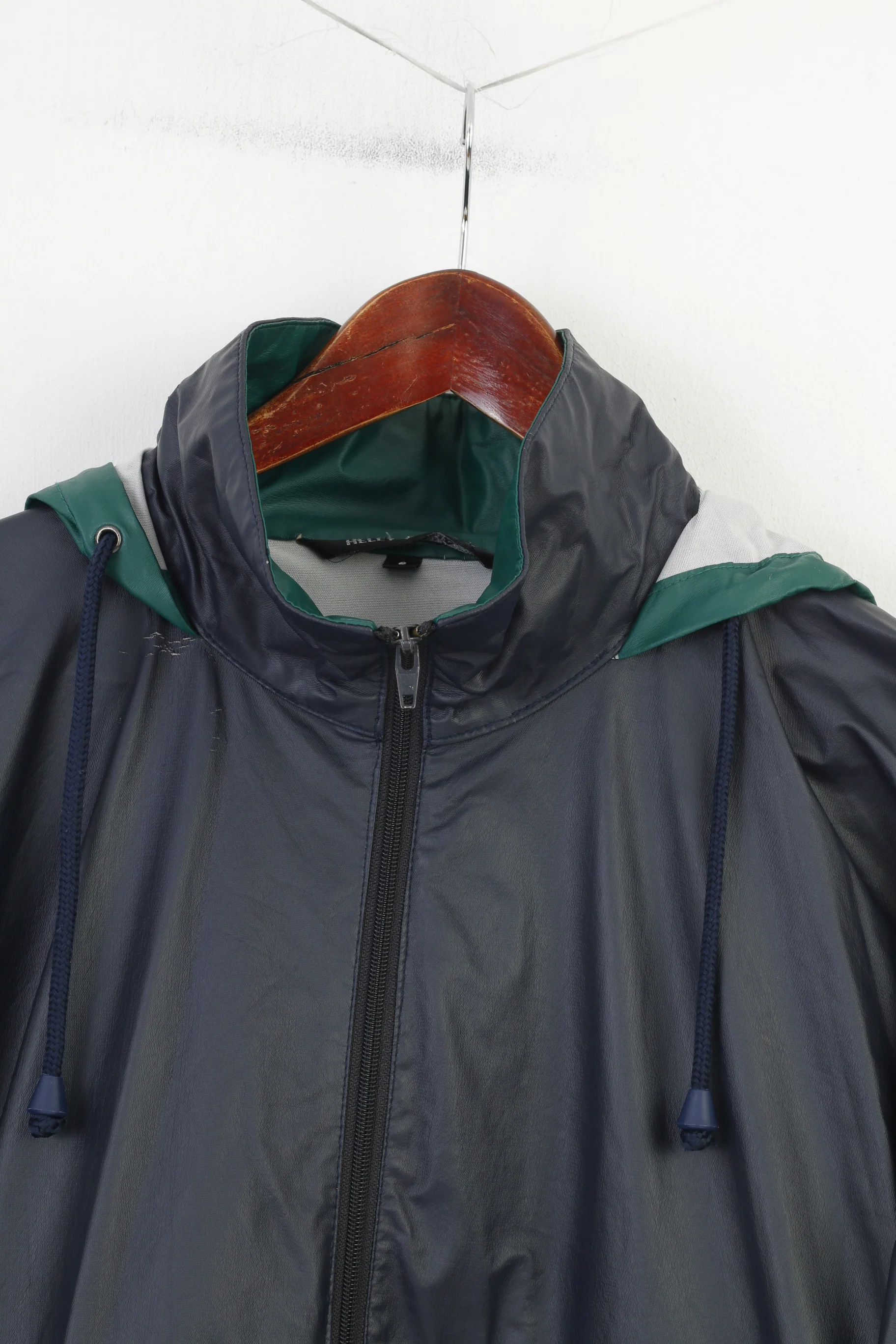 Helly Hansen Men S Jacket Navy Vintage Shiny Polyurethane Full Zipper Outdoor Waterproof Top - Image 2