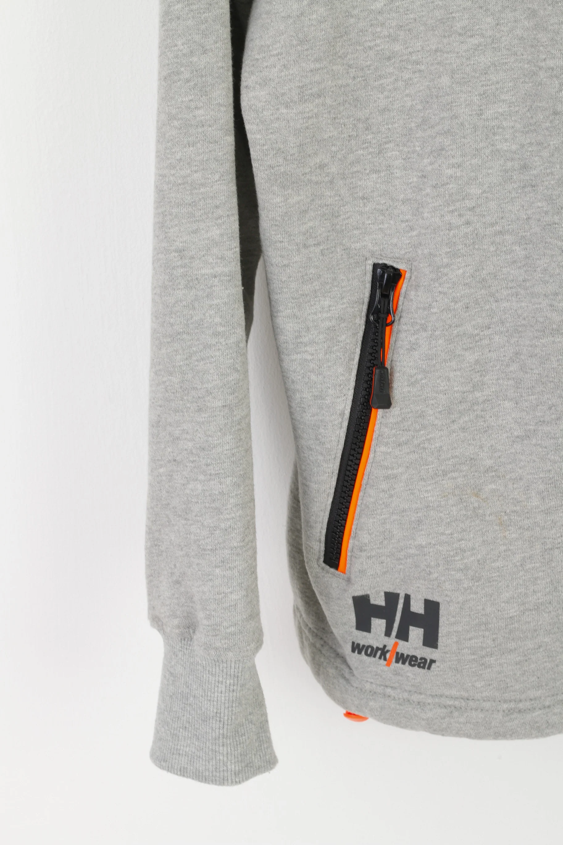 Helly Hansen Men S Sweatshirt Gray Cotton Work Wear Zip Up Hooded Top - Image 3