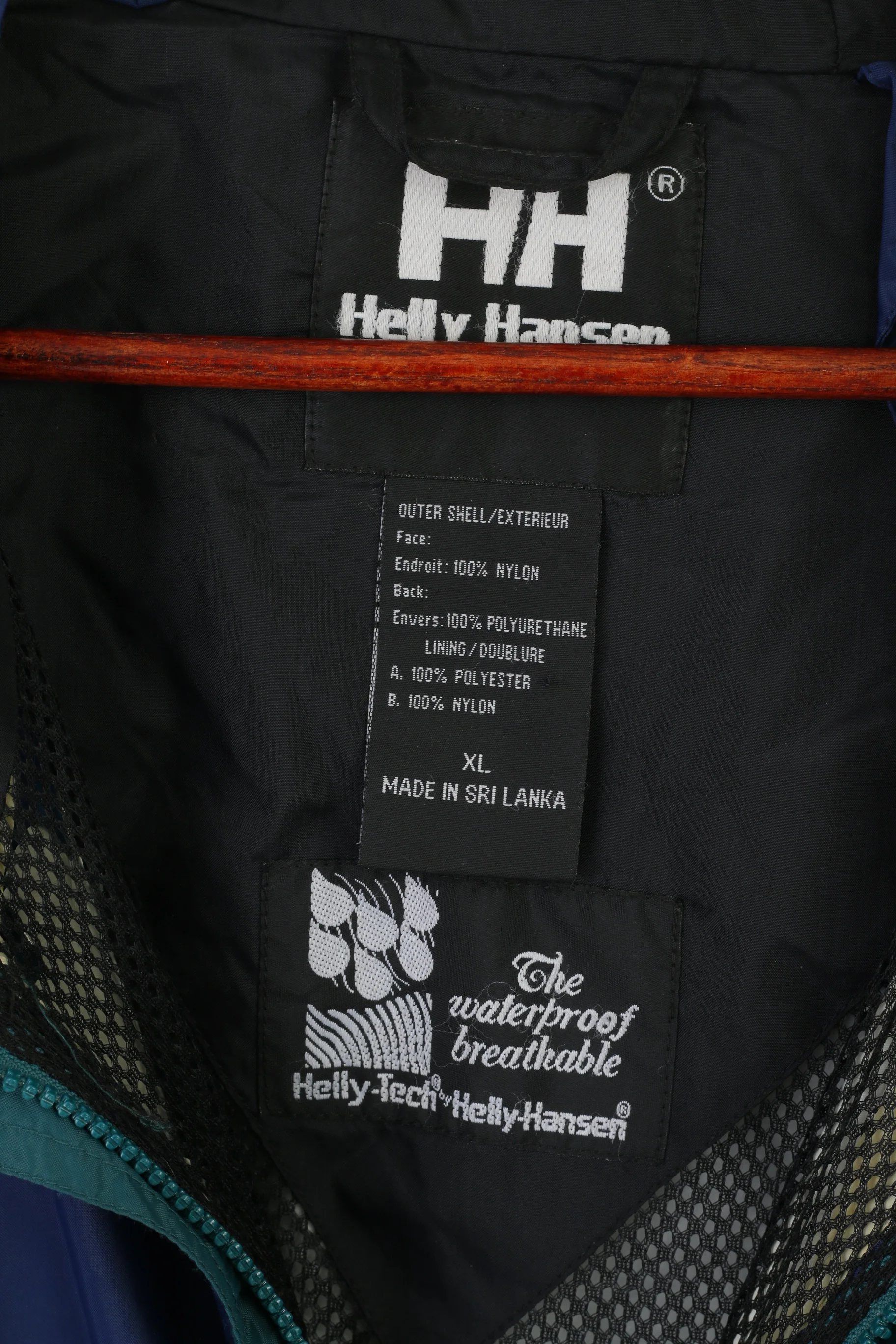 Helly Hansen Men XL Jacket Navy Green Nylon Waterproof Hooded Zip Up Outdoor Sailing Top - Image 4