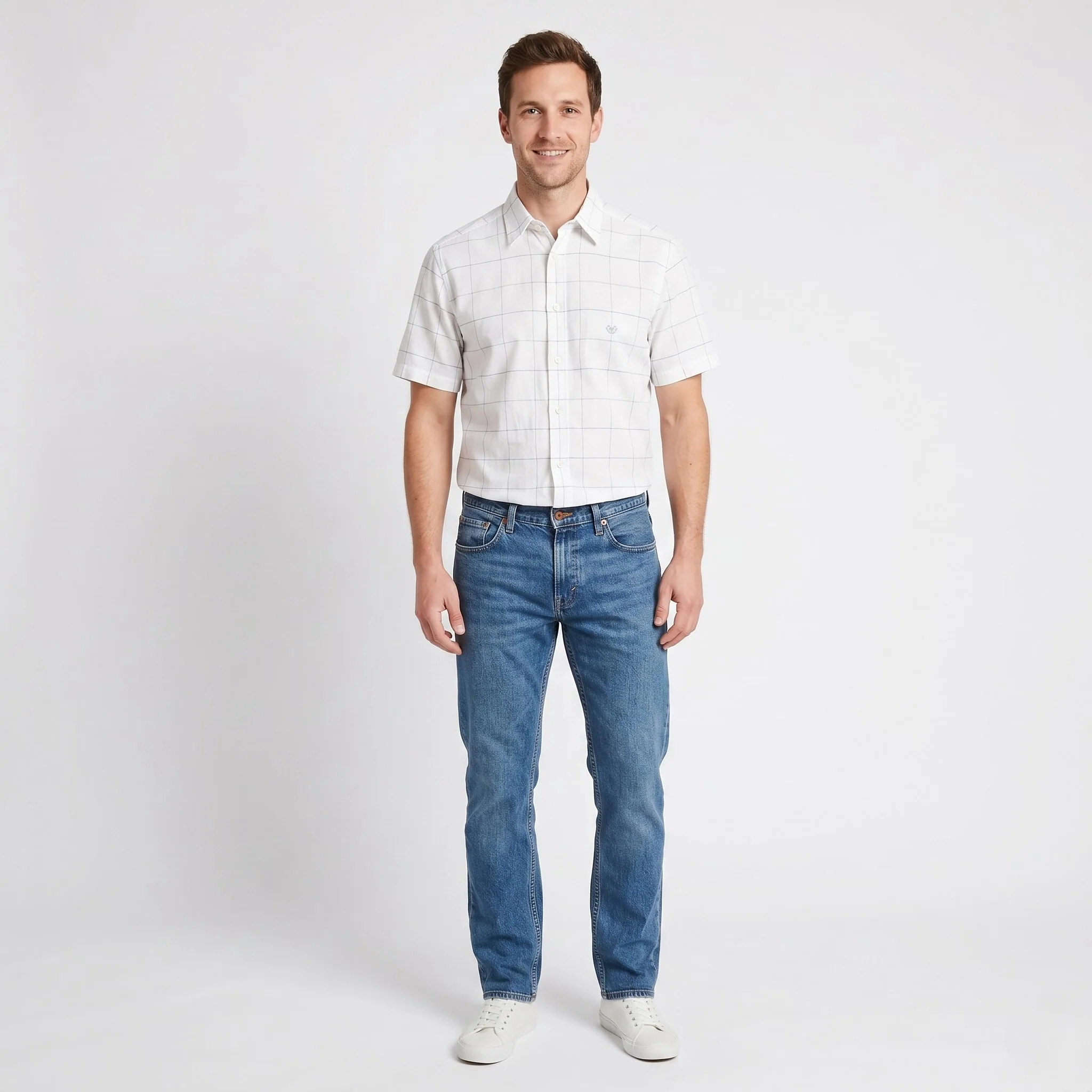 Henri Lloyd Men M Casual Shirt Short Sleeve Checkered White Original Cotton Top