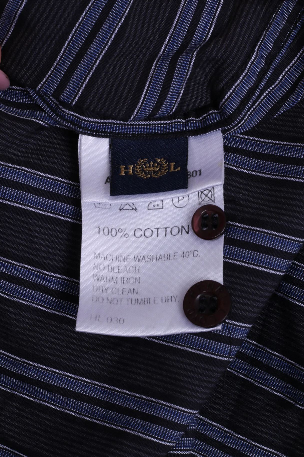 HENRI LLOYD Mens XL Casual Shirt Stripes Navy Blue Cotton Detailed Buttons - Image 4