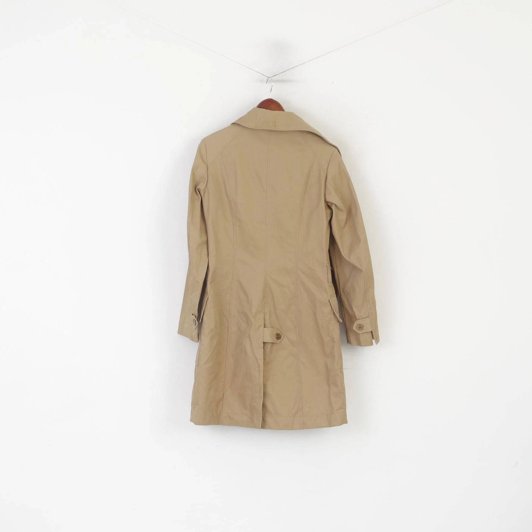 Henriette Steffensen Copenhagen Women M Trench Coat Beige Cotton Double Breasted - Image 7