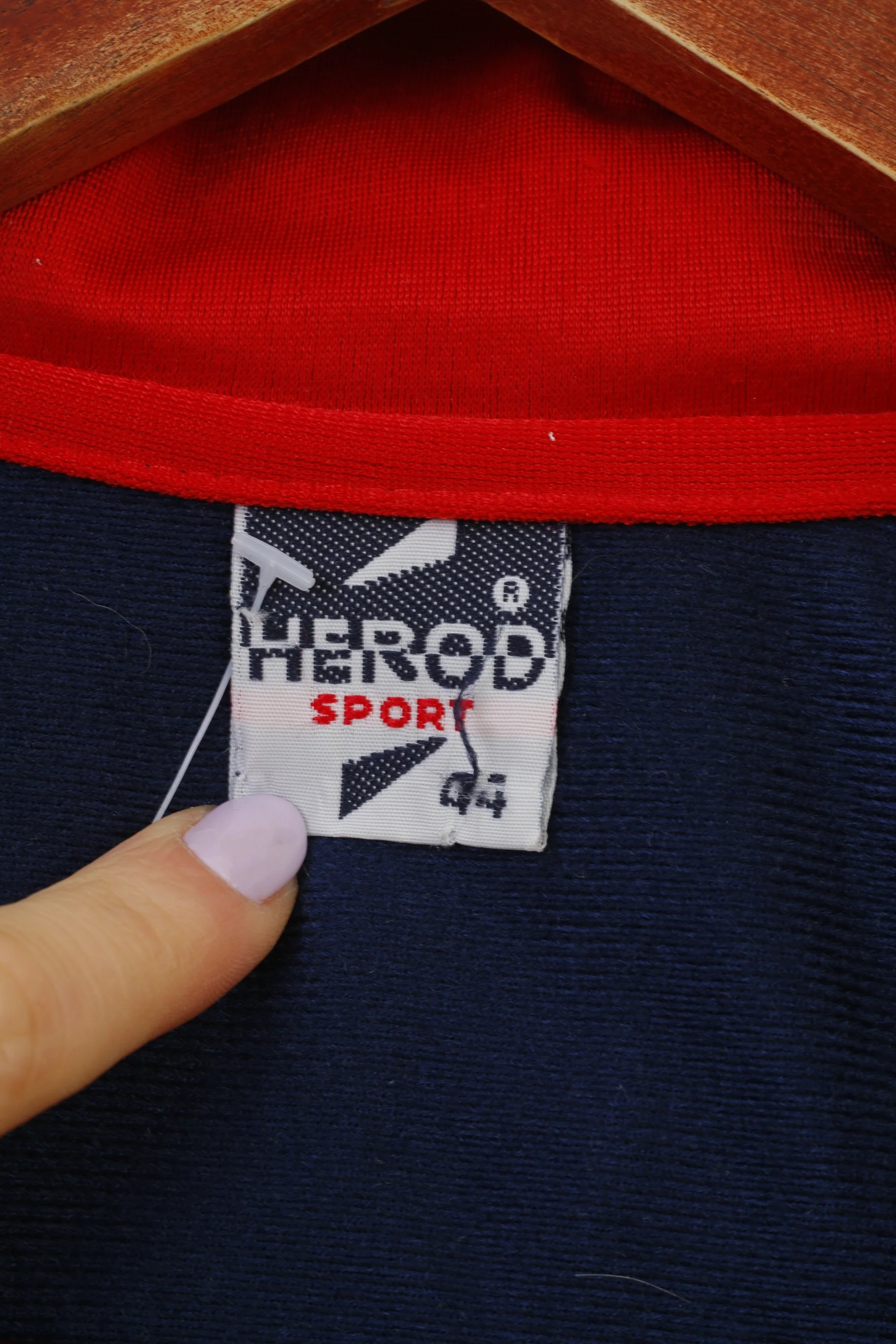 Herod Sport Men 44 L Sweatshirt Navy Vintage Shiny Hooded Sportswear Top - Image 5