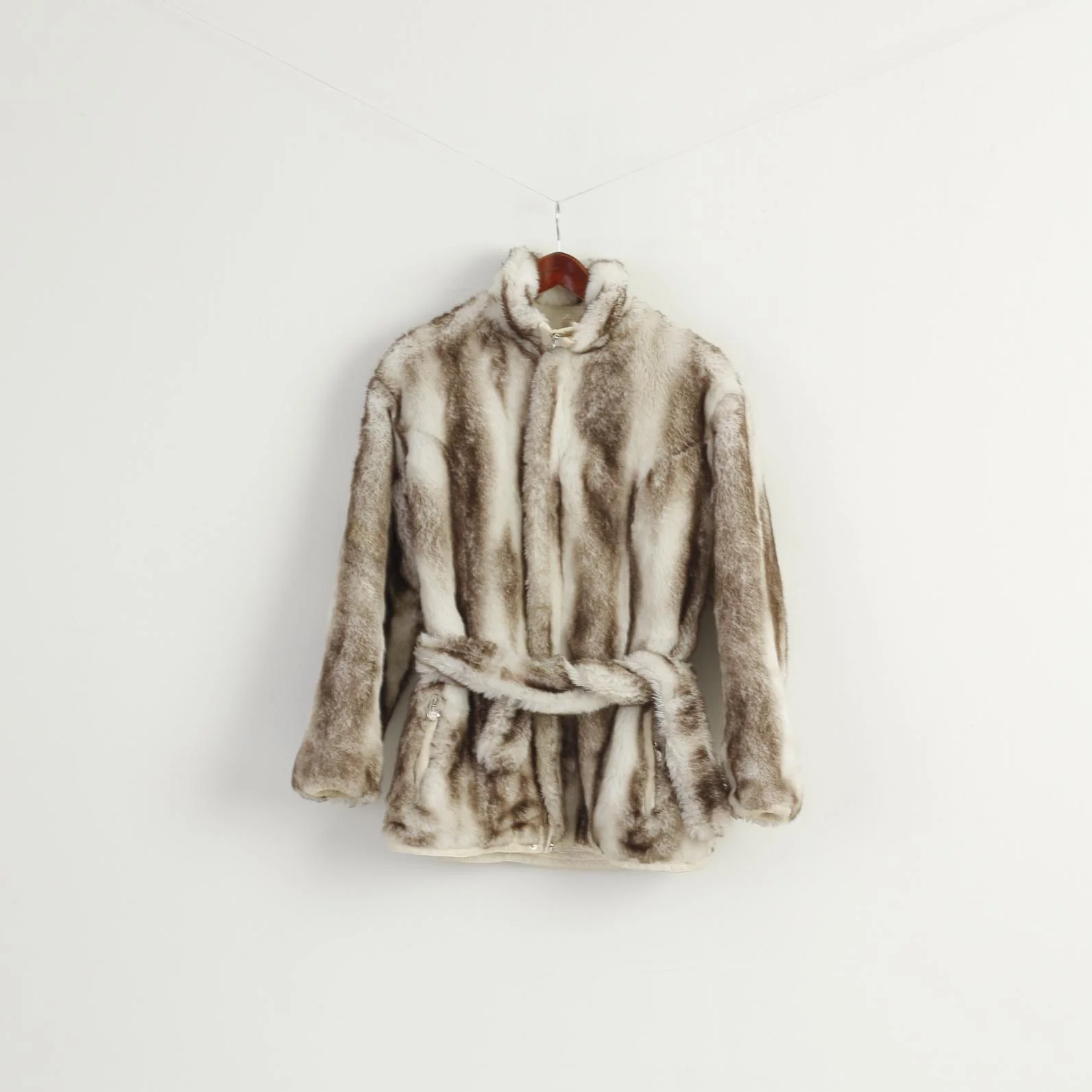 High Society by Rengel Sport Women 38 M Jacket Vintage Beige Fur Belted Monte Carlo Top - Image 2