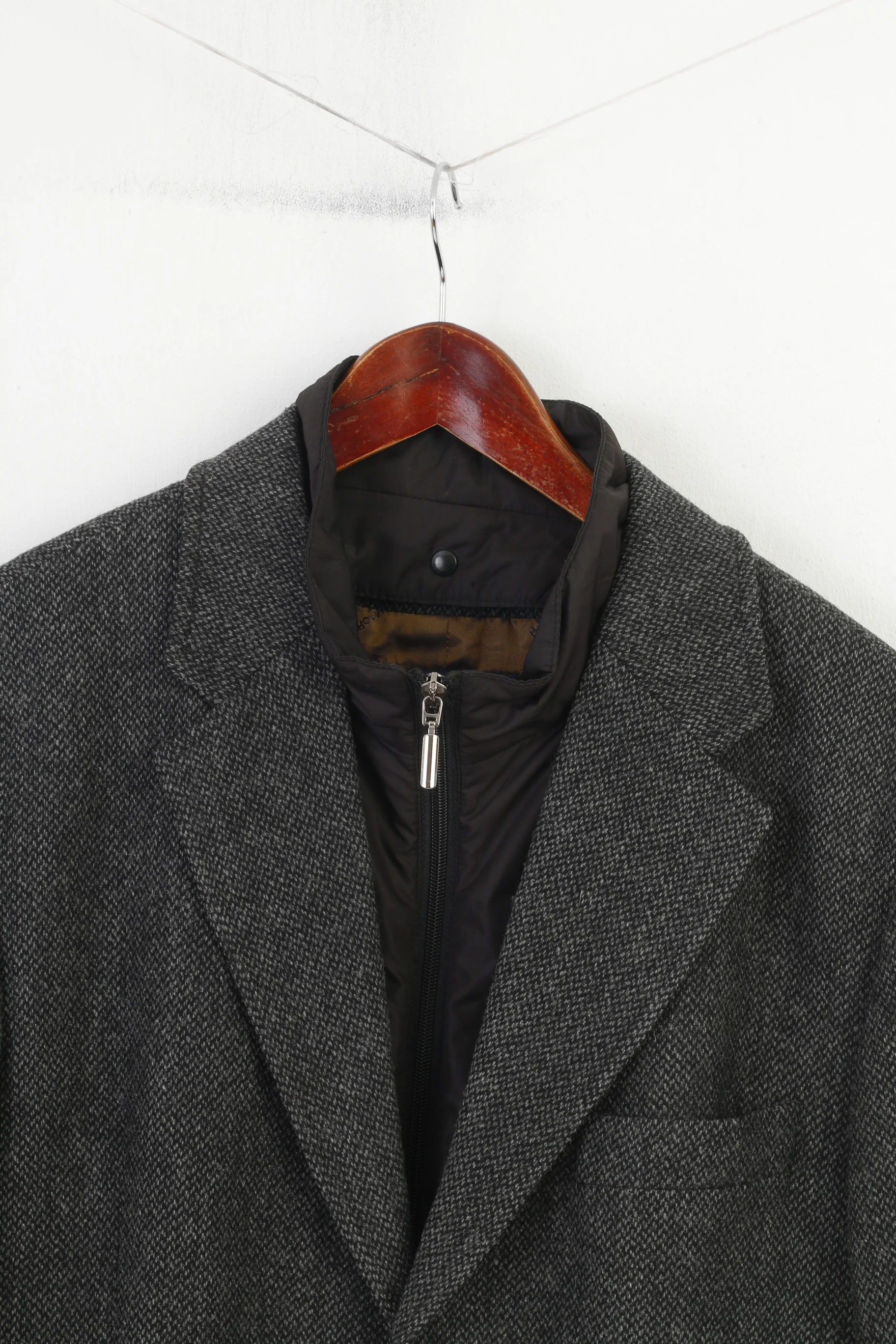 Highmoor Men 25 40 Blazer Grey Bottoms Full Zipper Collar Single Breasted Wool Vintage Jacket - Image 2
