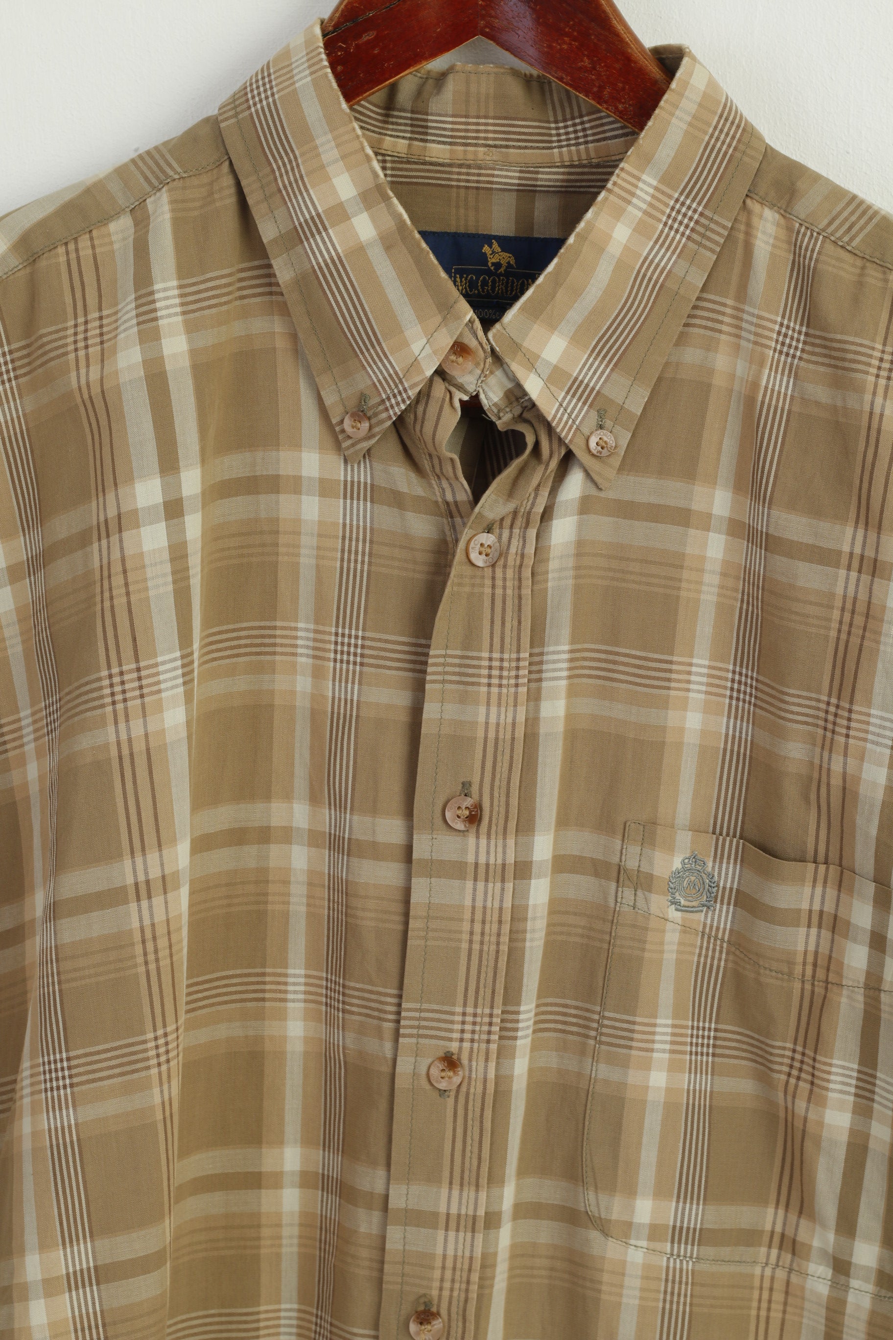 Mc Gordon Men L Casual Shirt Brown Check Cotton Western Vintage Short Sleeve Top - Image 2