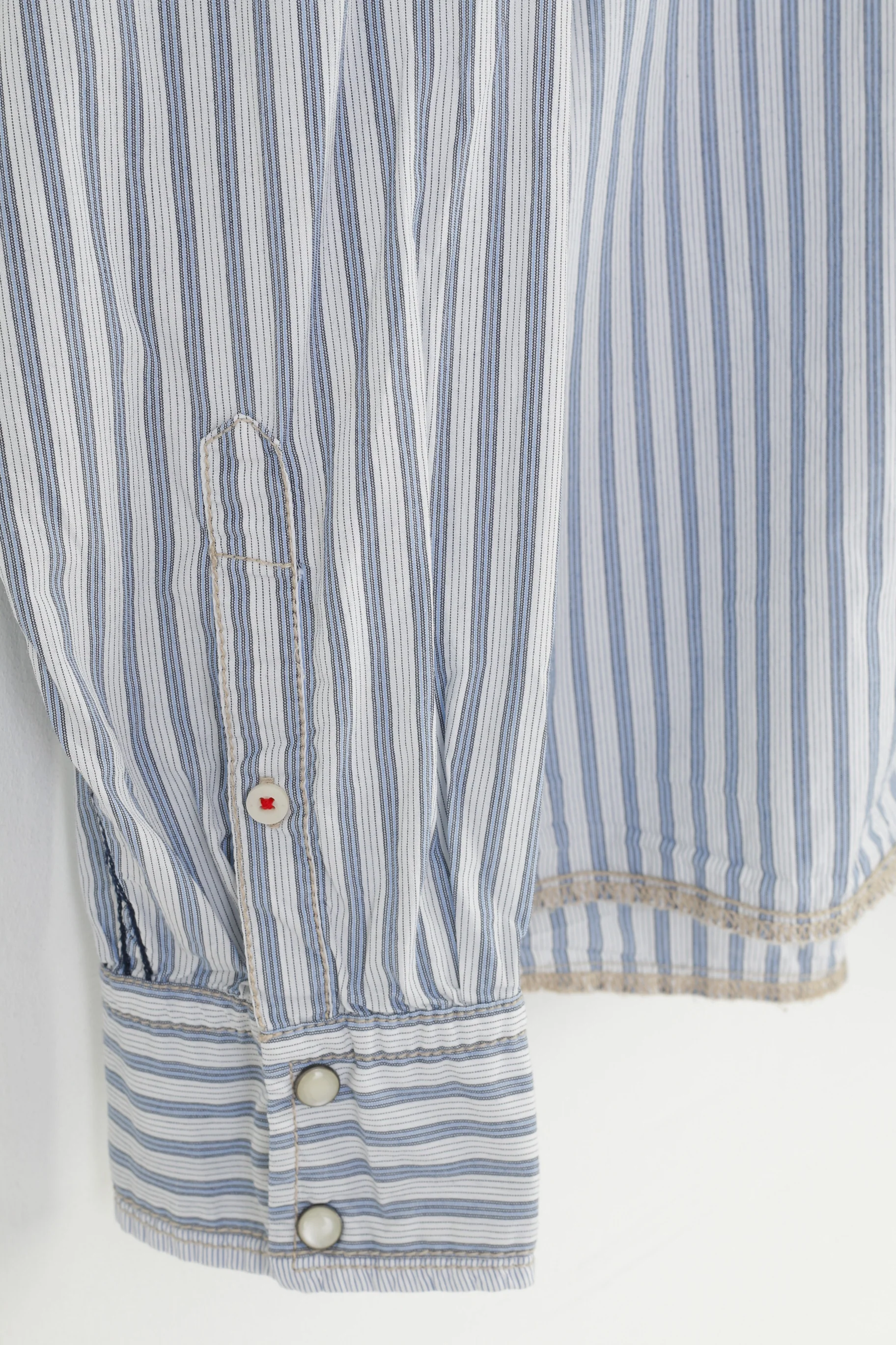 Hilfiger Denim Men L Casual Shirt Striped Long Sleeve Cotton White Collar Denim Top - Image 3