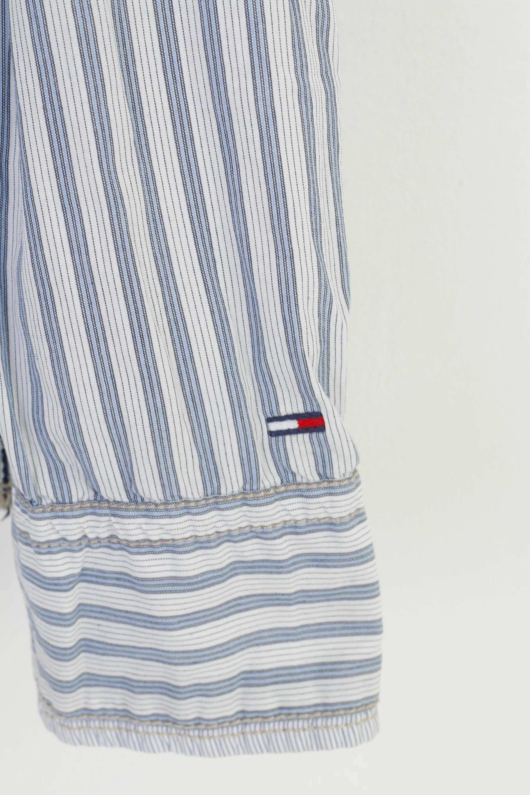 Hilfiger Denim Men L Casual Shirt Striped Long Sleeve Cotton White Collar Denim Top - Image 4