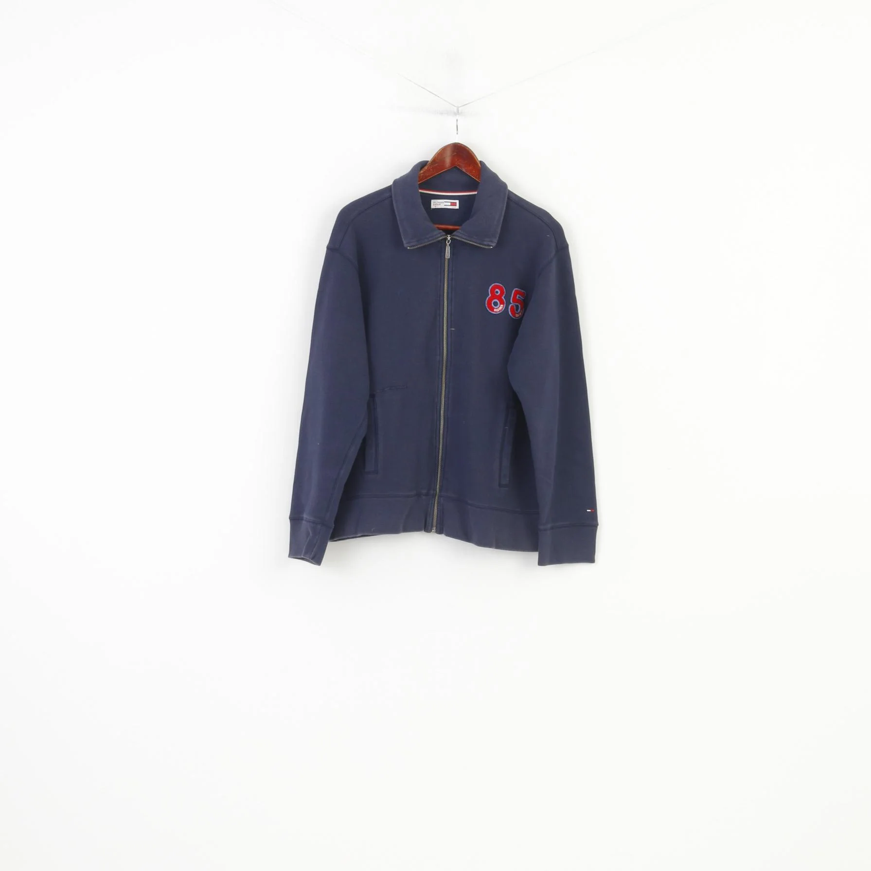 Hilfiger Denim Men M Sweatshirt Navy Cotton Full Zipper Vintage Top