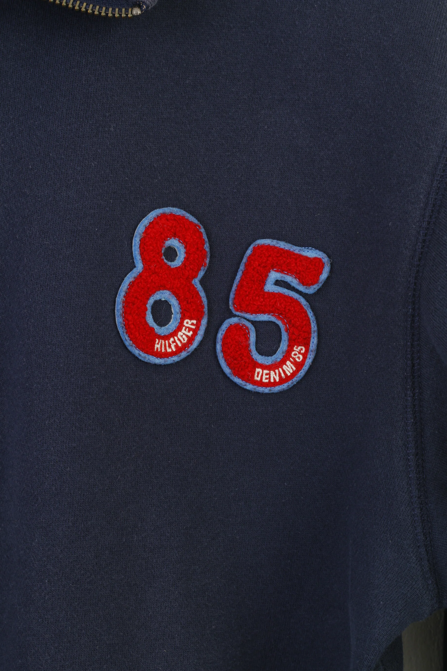 Hilfiger Denim Men M Sweatshirt Navy Cotton Full Zipper Vintage Top - Image 4