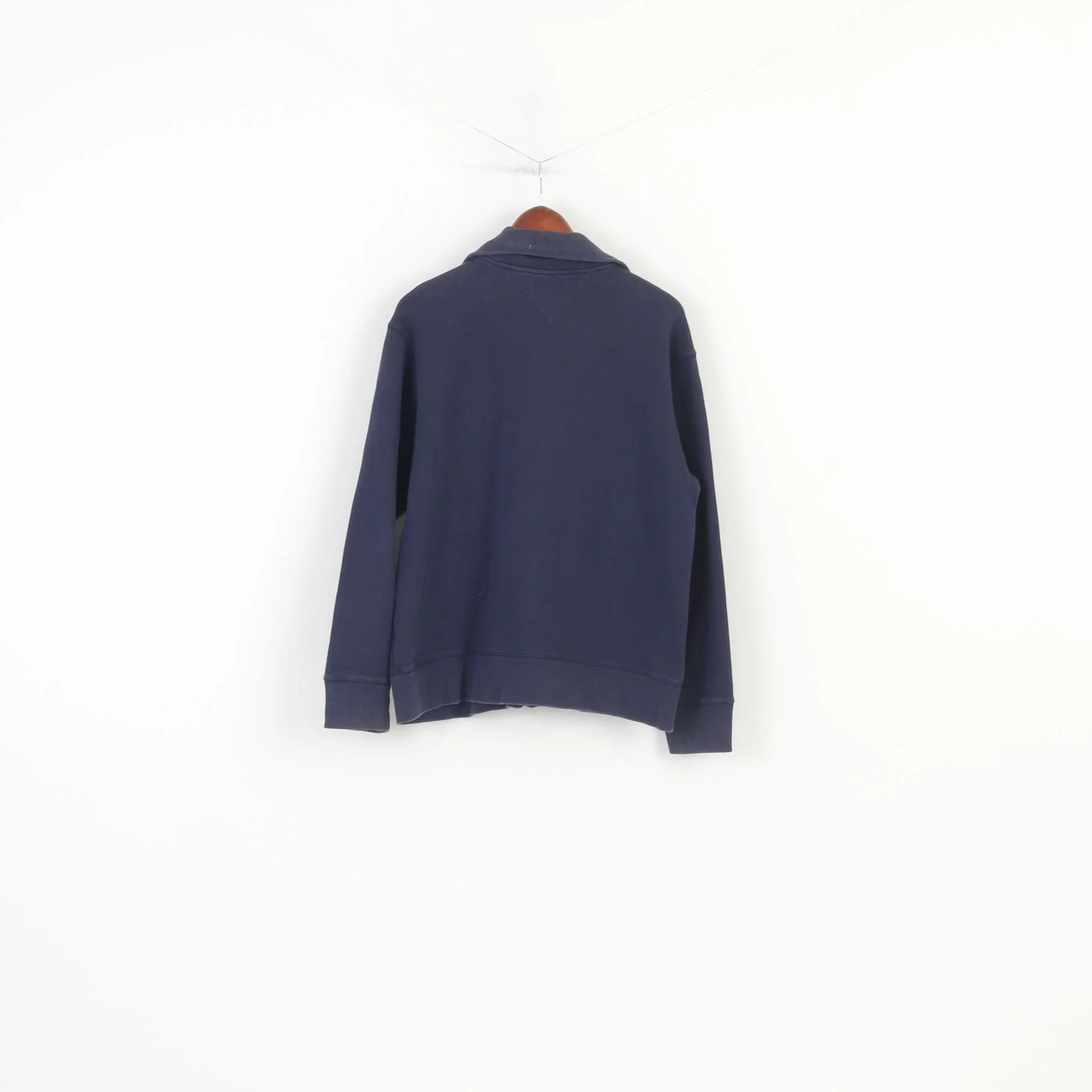 Hilfiger Denim Men M Sweatshirt Navy Cotton Full Zipper Vintage Top - Image 8