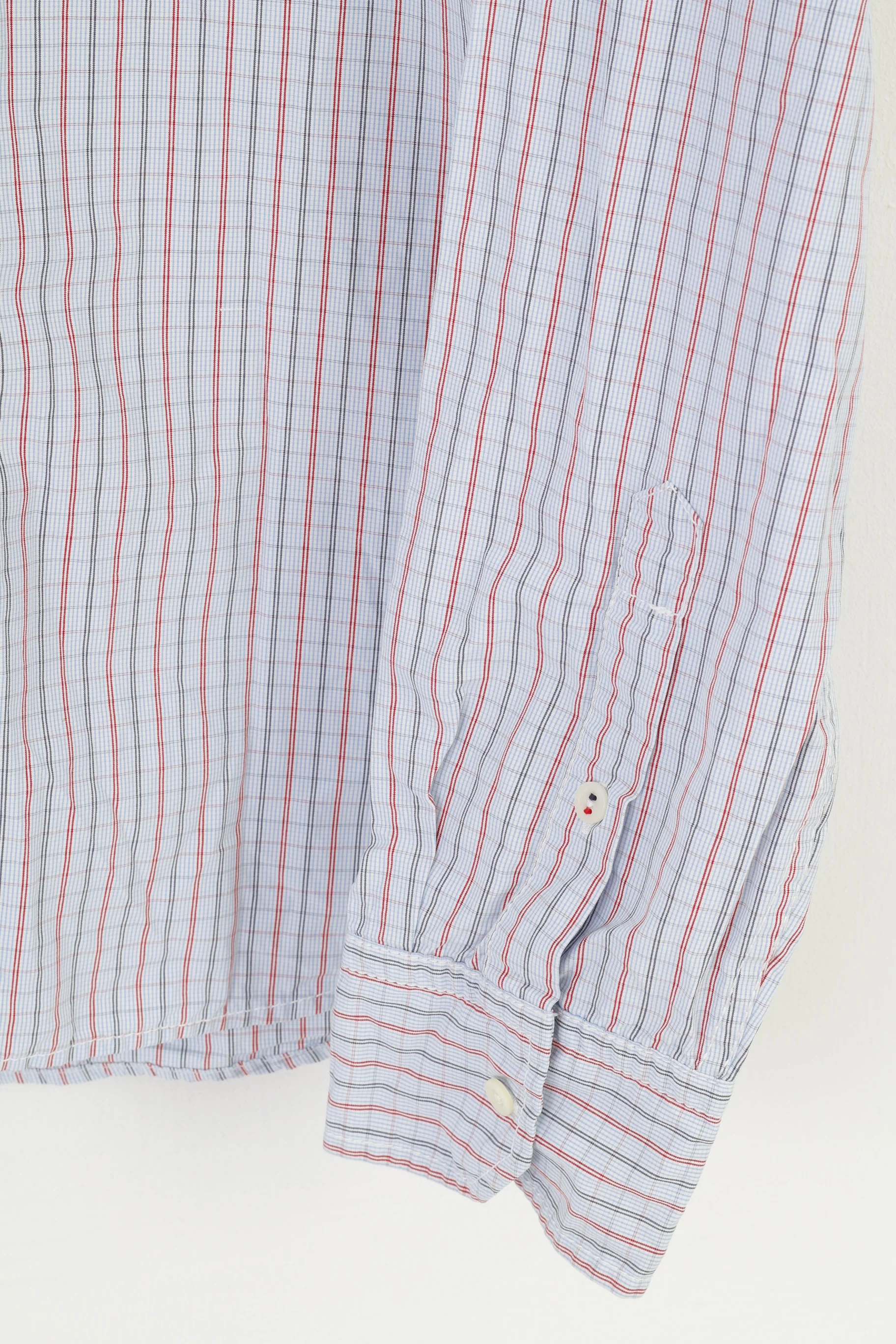 Hilfiger Denim Men XL L Casual Shirt Checkered Long Sleeve Cotton Blue Top - Image 3