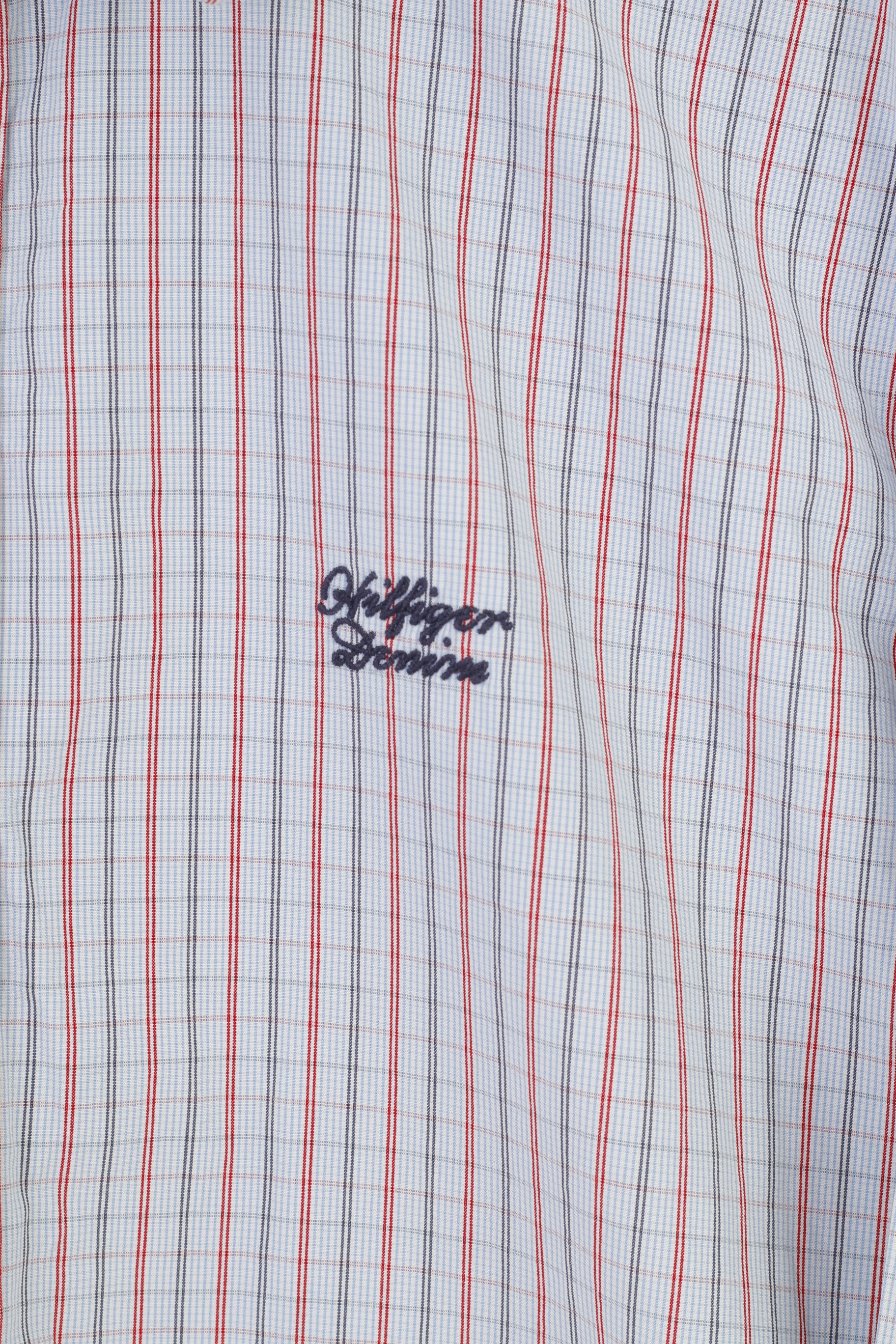 Hilfiger Denim Men XL L Casual Shirt Checkered Long Sleeve Cotton Blue Top - Image 4