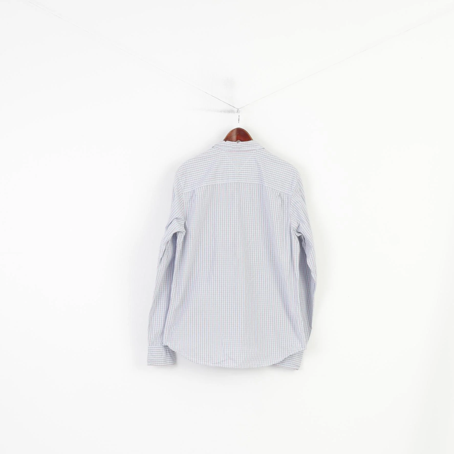 Hilfiger Denim Men XL L Casual Shirt Checkered Long Sleeve Cotton Blue Top - Image 7