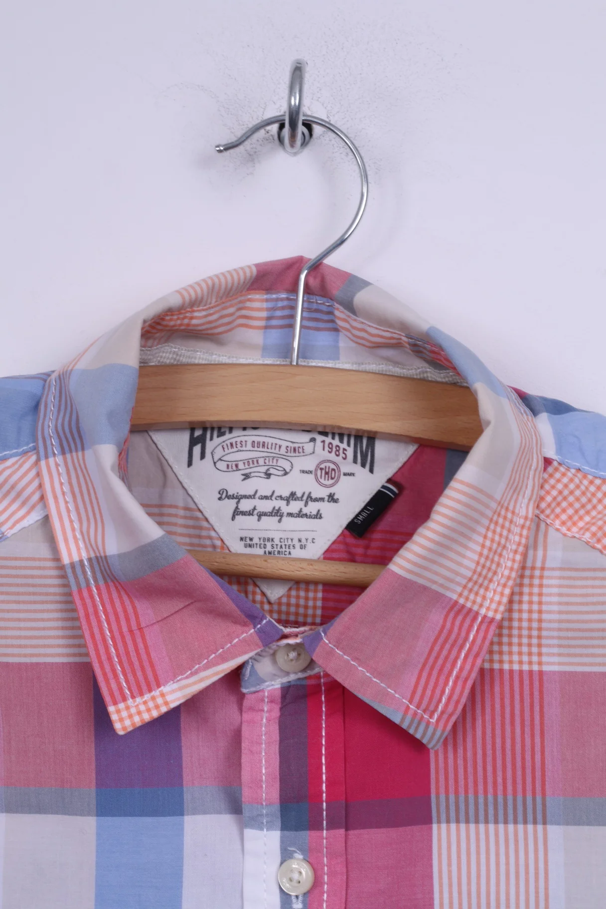 Hilfiger Denim Mens S Casual Shirt Pink Short Sleeve Check - Image 2
