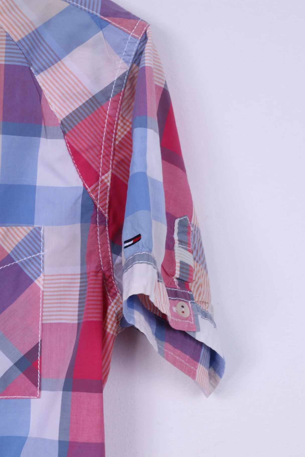 Hilfiger Denim Mens S Casual Shirt Pink Short Sleeve Check - Image 3