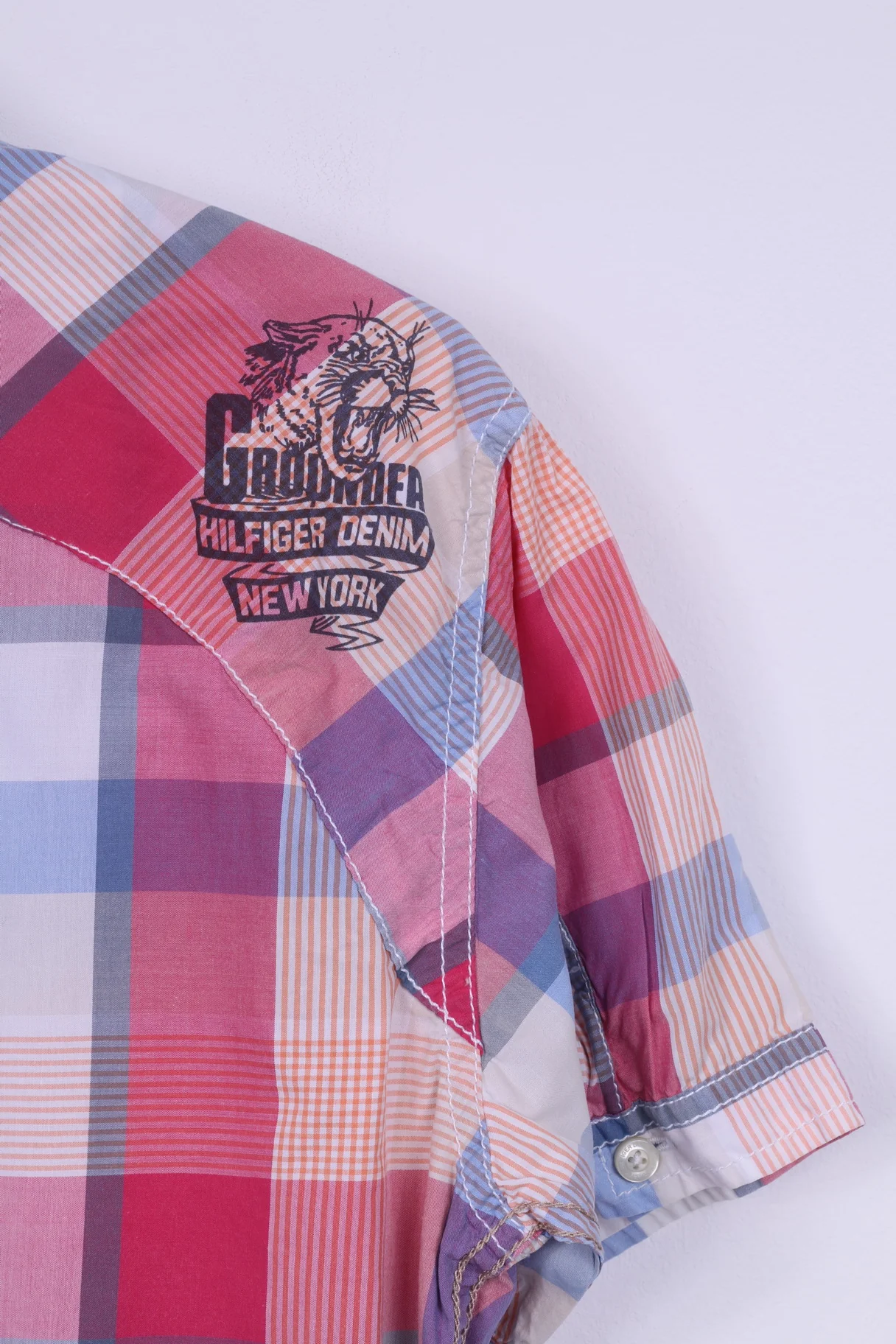 Hilfiger Denim Mens S Casual Shirt Pink Short Sleeve Check - Image 7