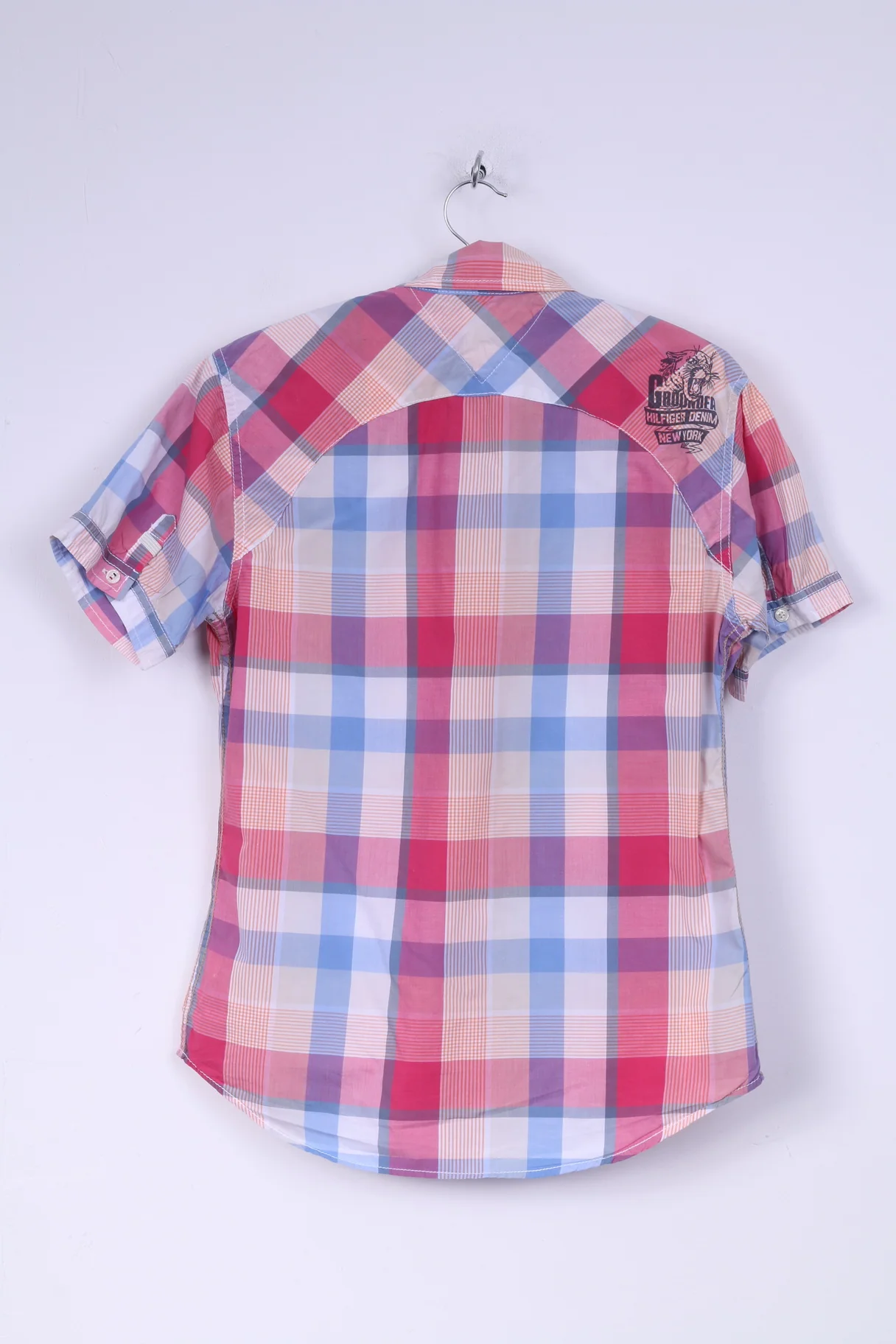Hilfiger Denim Mens S Casual Shirt Pink Short Sleeve Check - Image 8