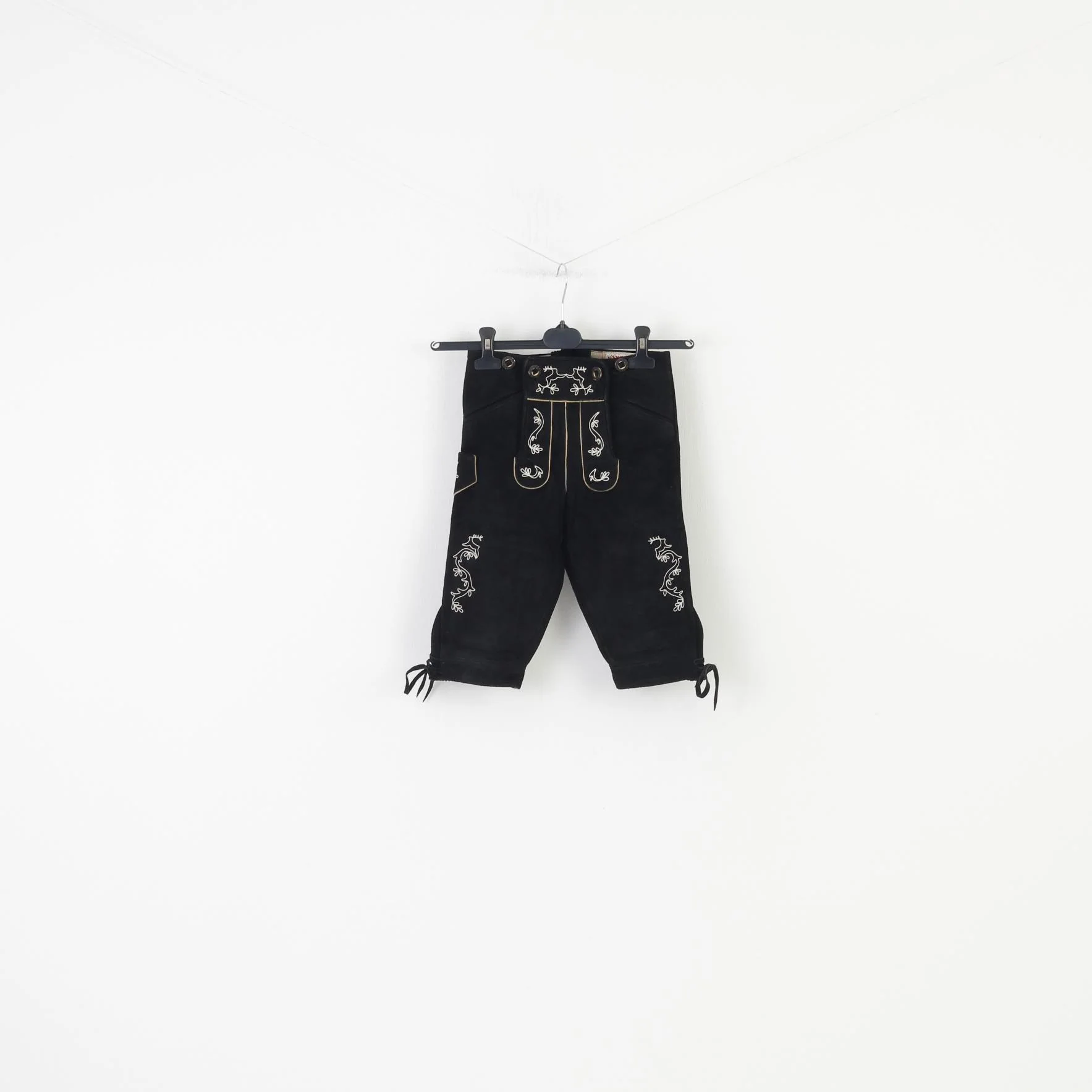 Hirsch Berg Boys 9 Age Shorts Leather Black Tyrol Austria Trachten Vintage Western Suspenders Cowboy Traditional Emroidered