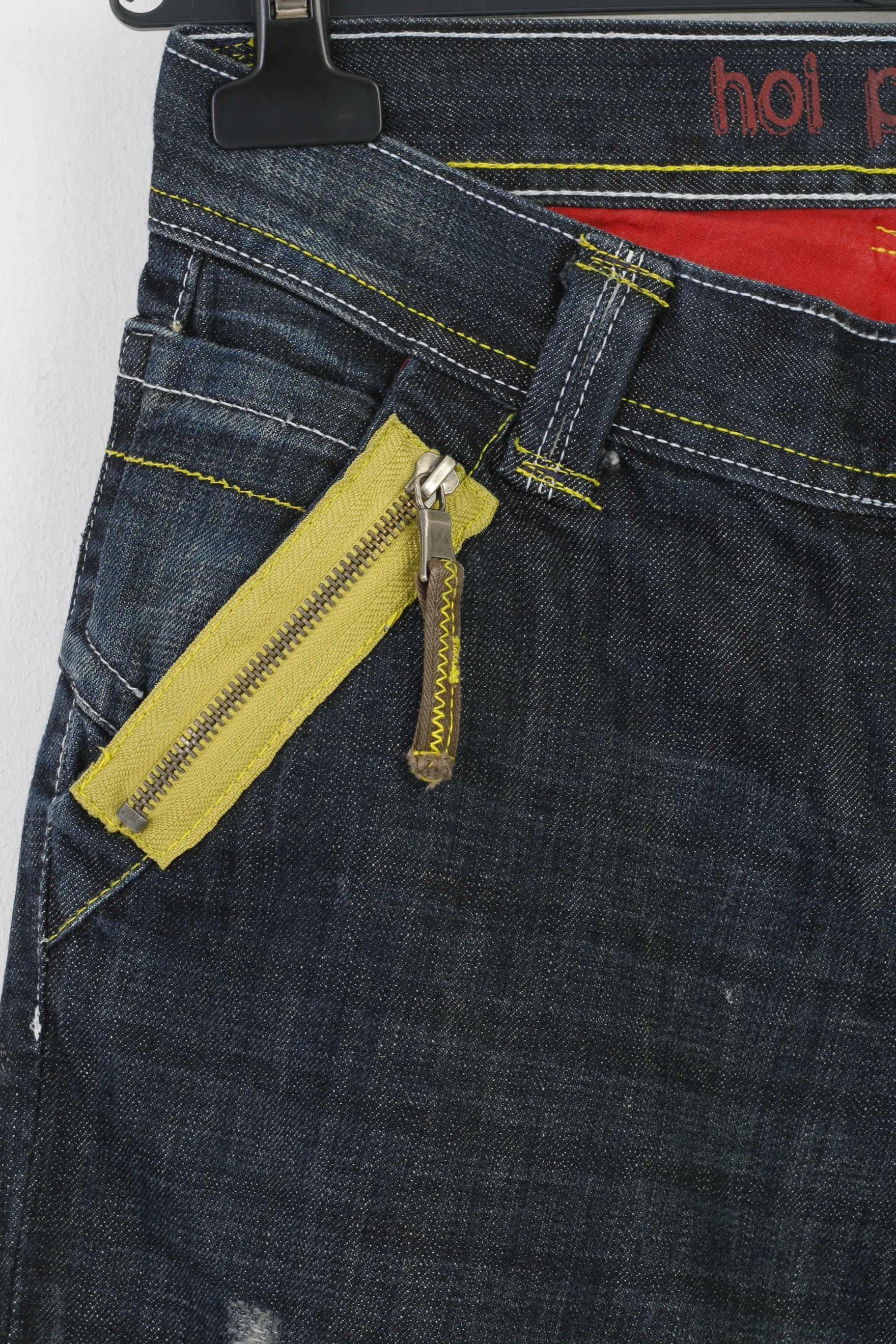Hoi Polloi Men 8 Jeans Trousers Navy Cotton Vintage Pockets Zipper Pants - Image 4