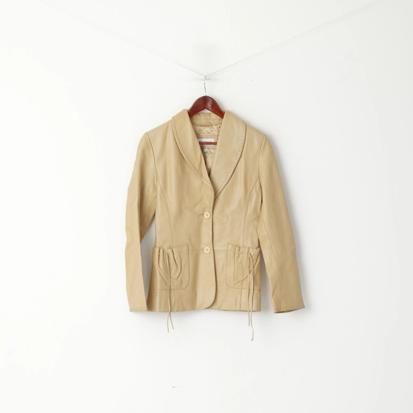Hollies Stockholm Women 36 S Jacket Beige Leather Soft Boho Blazer - Image 2