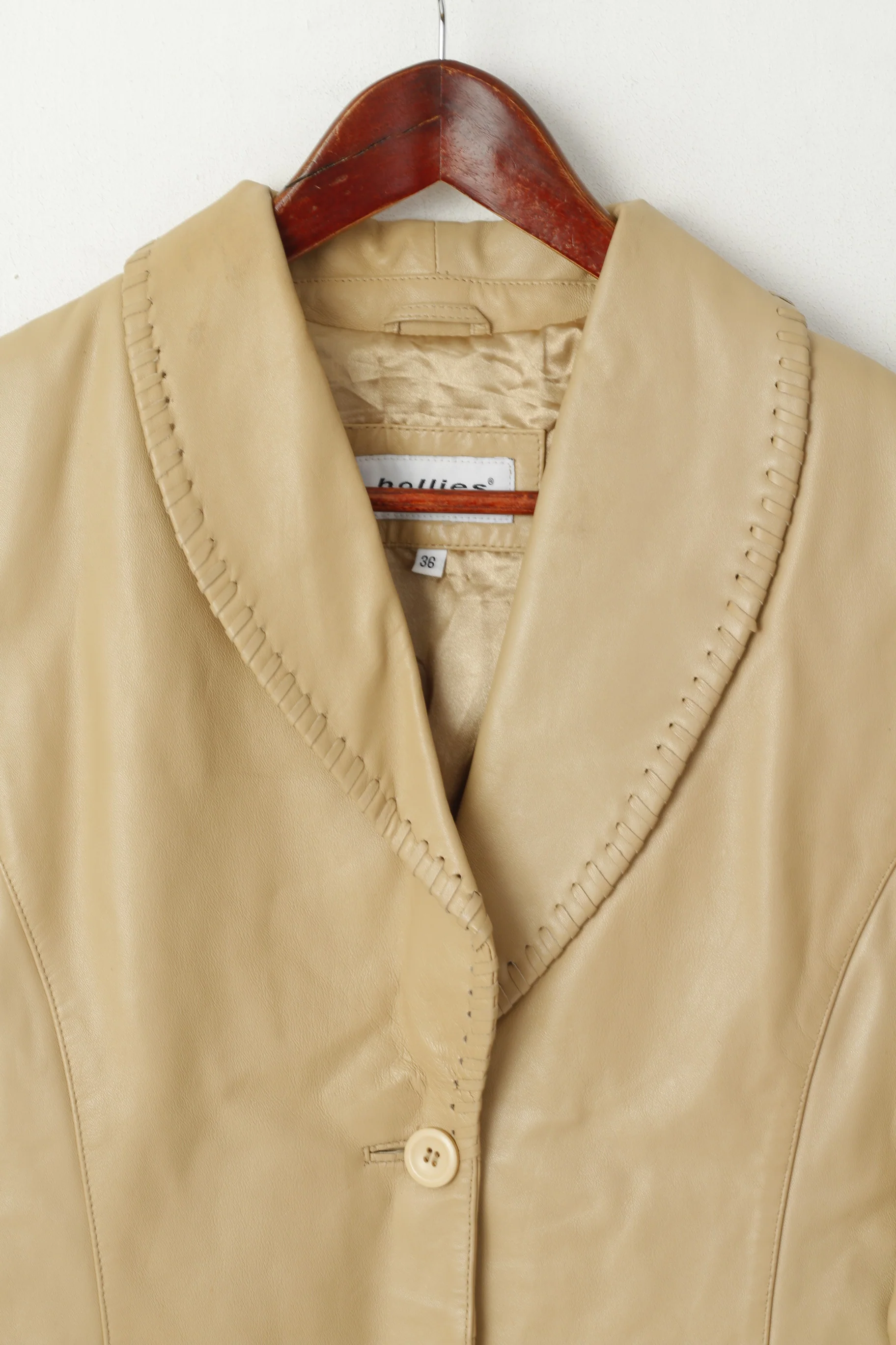 Hollies Stockholm Women 36 S Jacket Beige Leather Soft Boho Blazer - Image 3