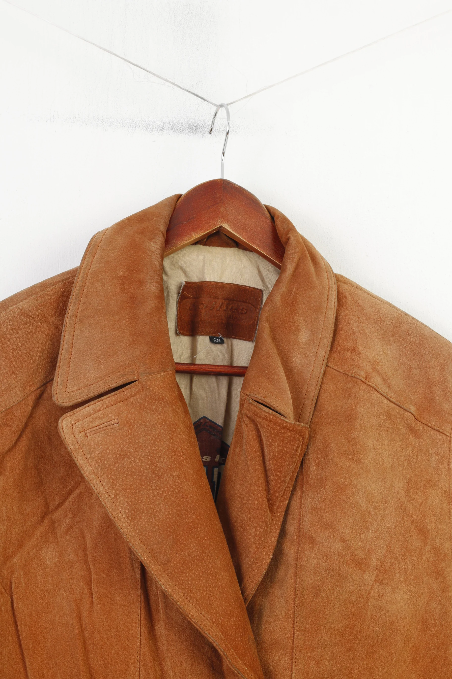 Hollies Women 38 M Leather Jacket Double Breasted Brown Suede Camel Vintage Great Look Vintage Collar Top - Image 2
