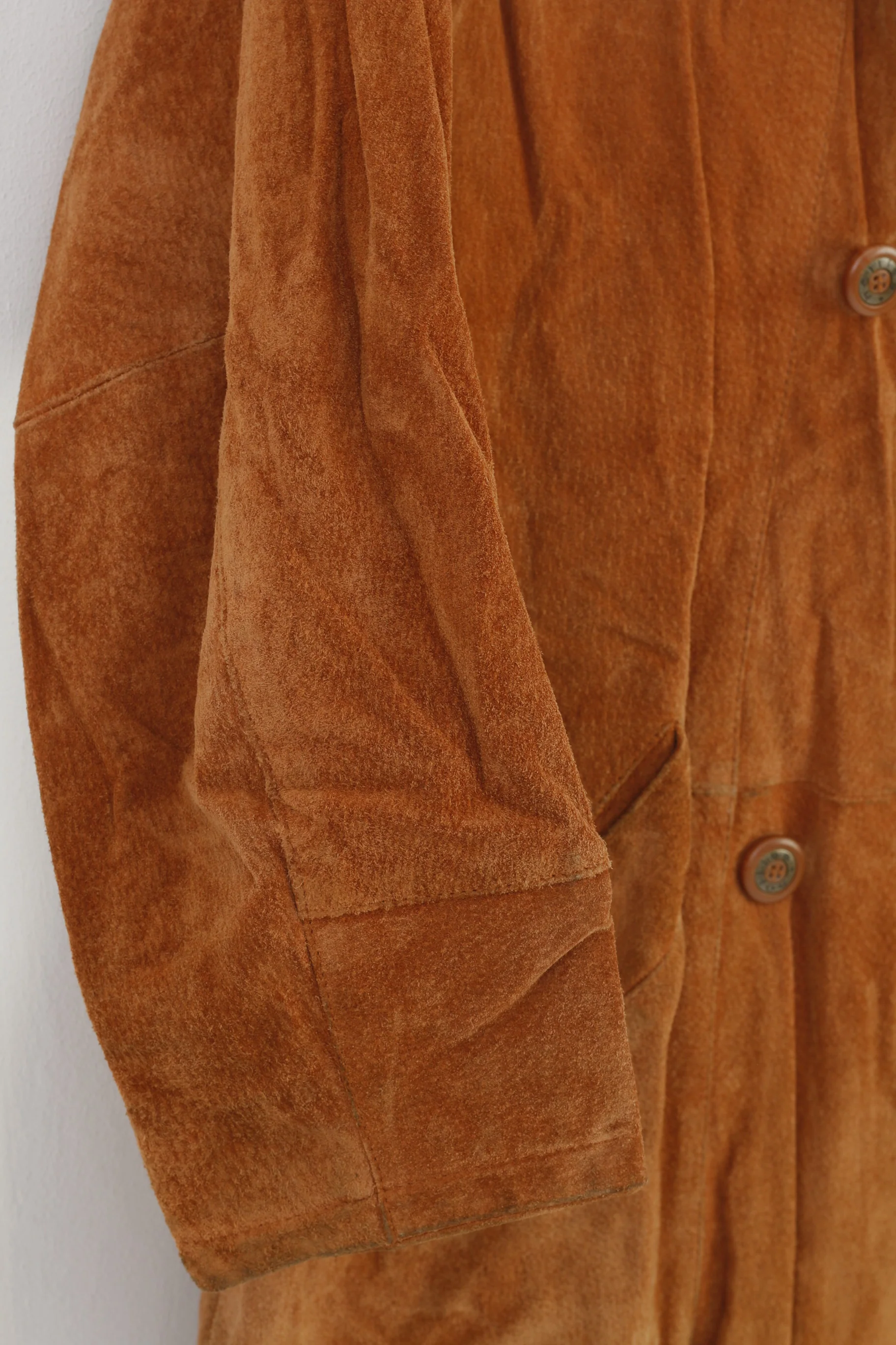 Hollies Women 38 M Leather Jacket Double Breasted Brown Suede Camel Vintage Great Look Vintage Collar Top - Image 3
